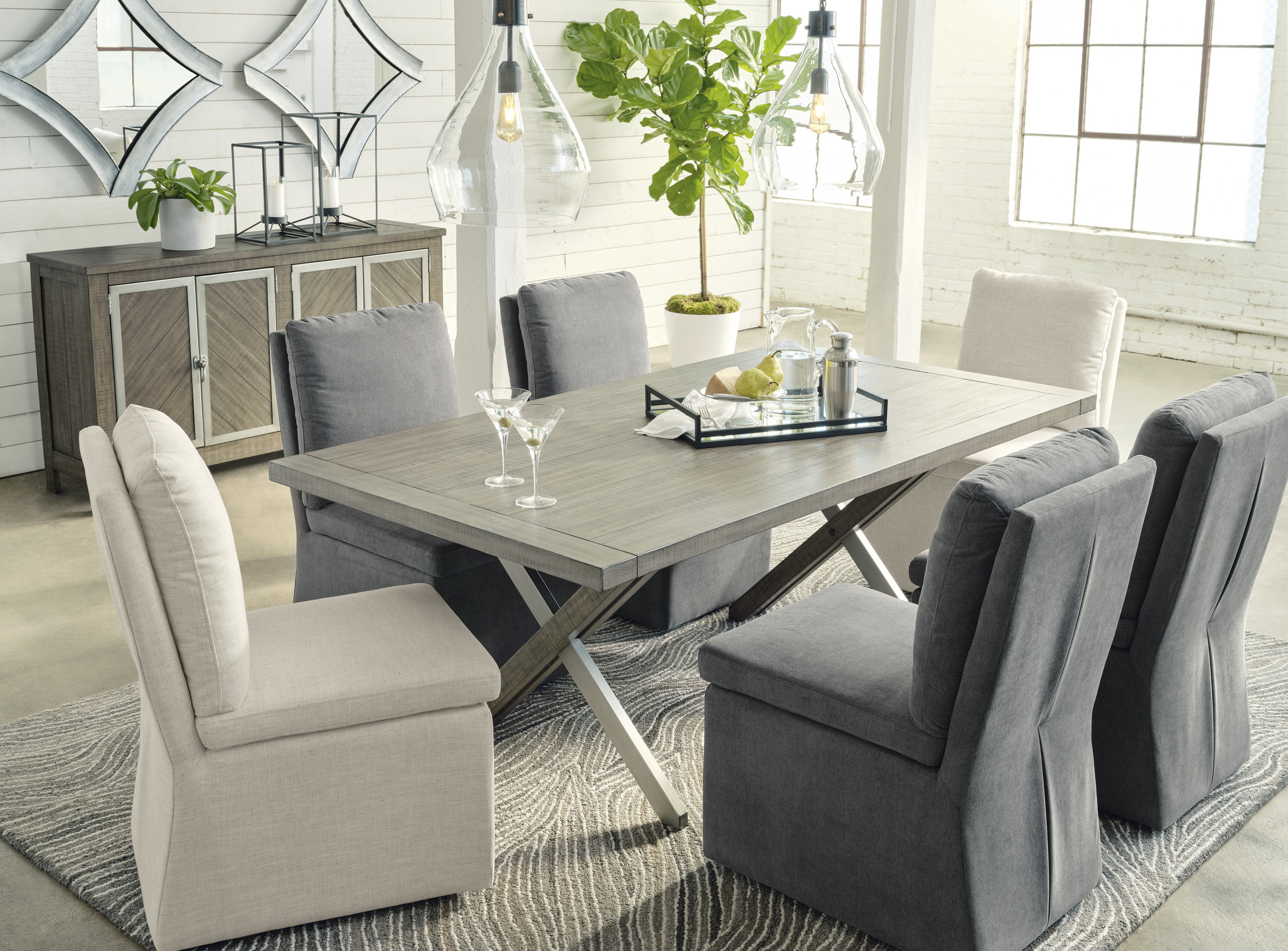 Krystanza Rectangular Wood Dining Table - Weathered Gray | Sohomod