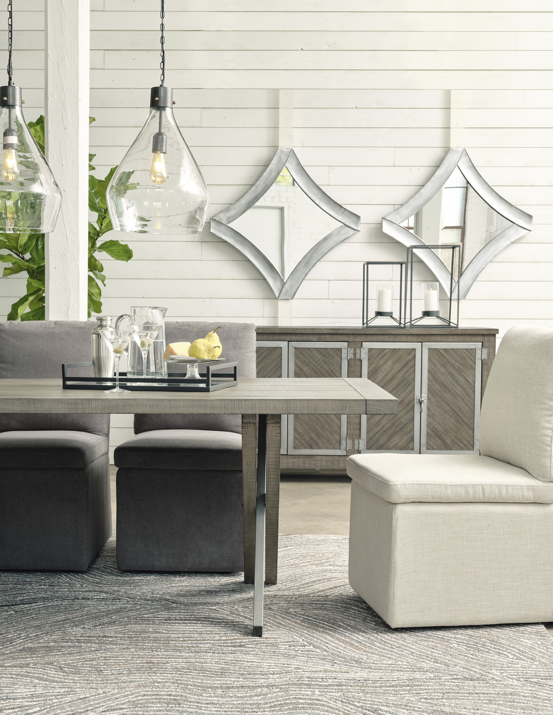 Krystanza Rectangular Wood Dining Table - Weathered Gray | Sohomod