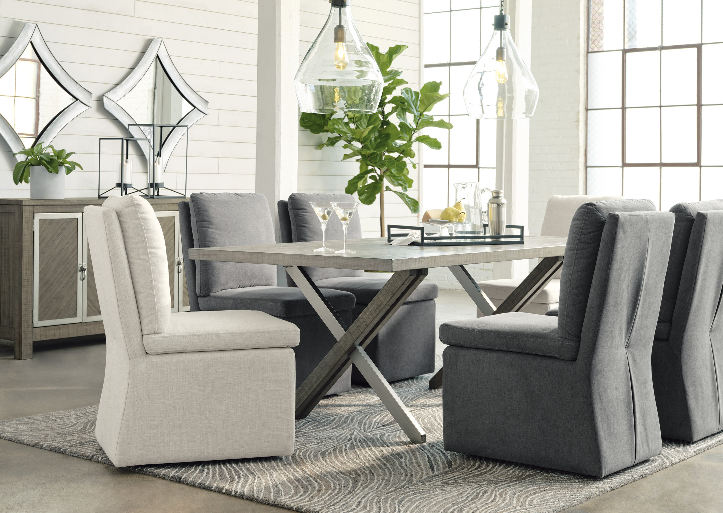 Krystanza Rectangular Wood Dining Table - Weathered Gray | Sohomod