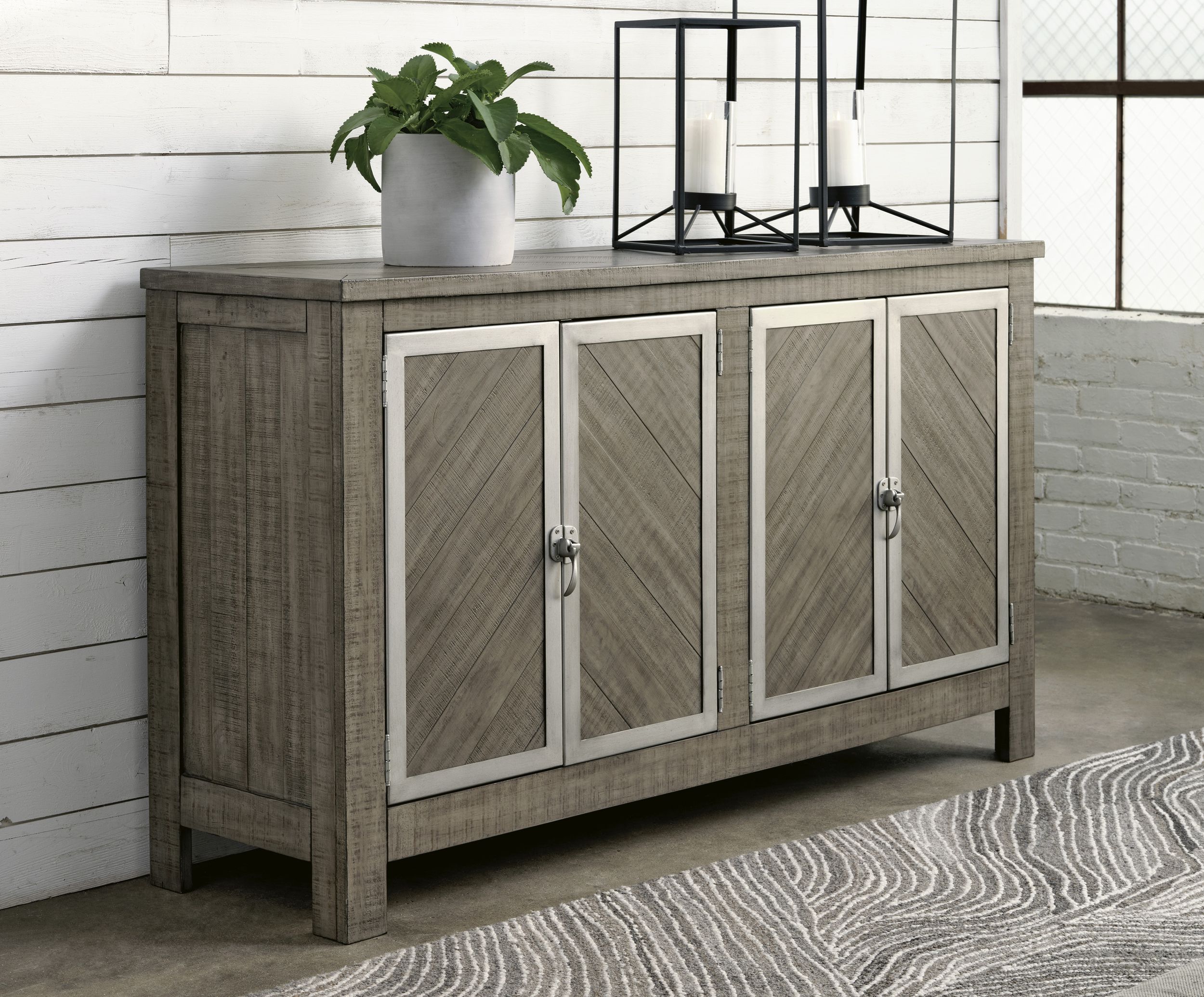 Krystanza Wood Dining Server - 4-Door Weathered Gray Buffet