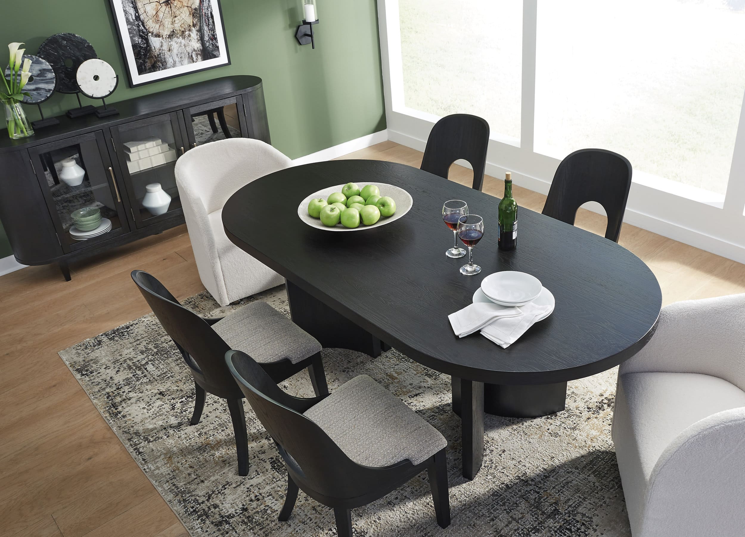 Rowanbeck Oval Wood Dining Set - Black Finish | Ashley Furniture