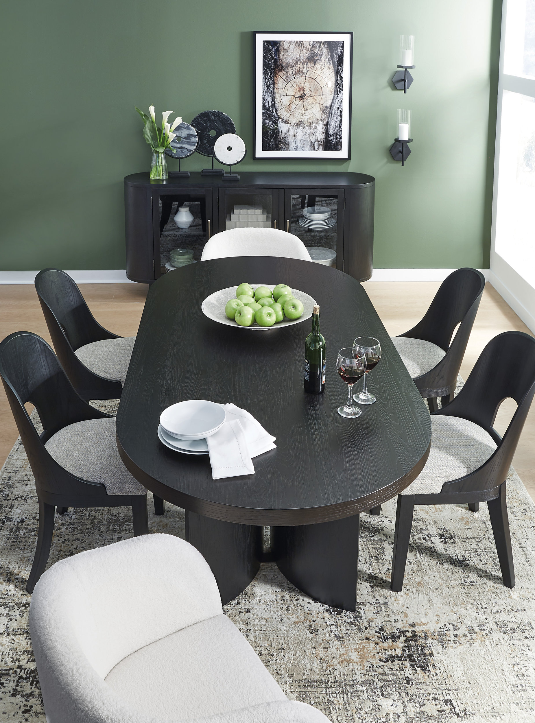 Rowanbeck Modern Dining Side Chair | Gray Fabric & Black Wood
