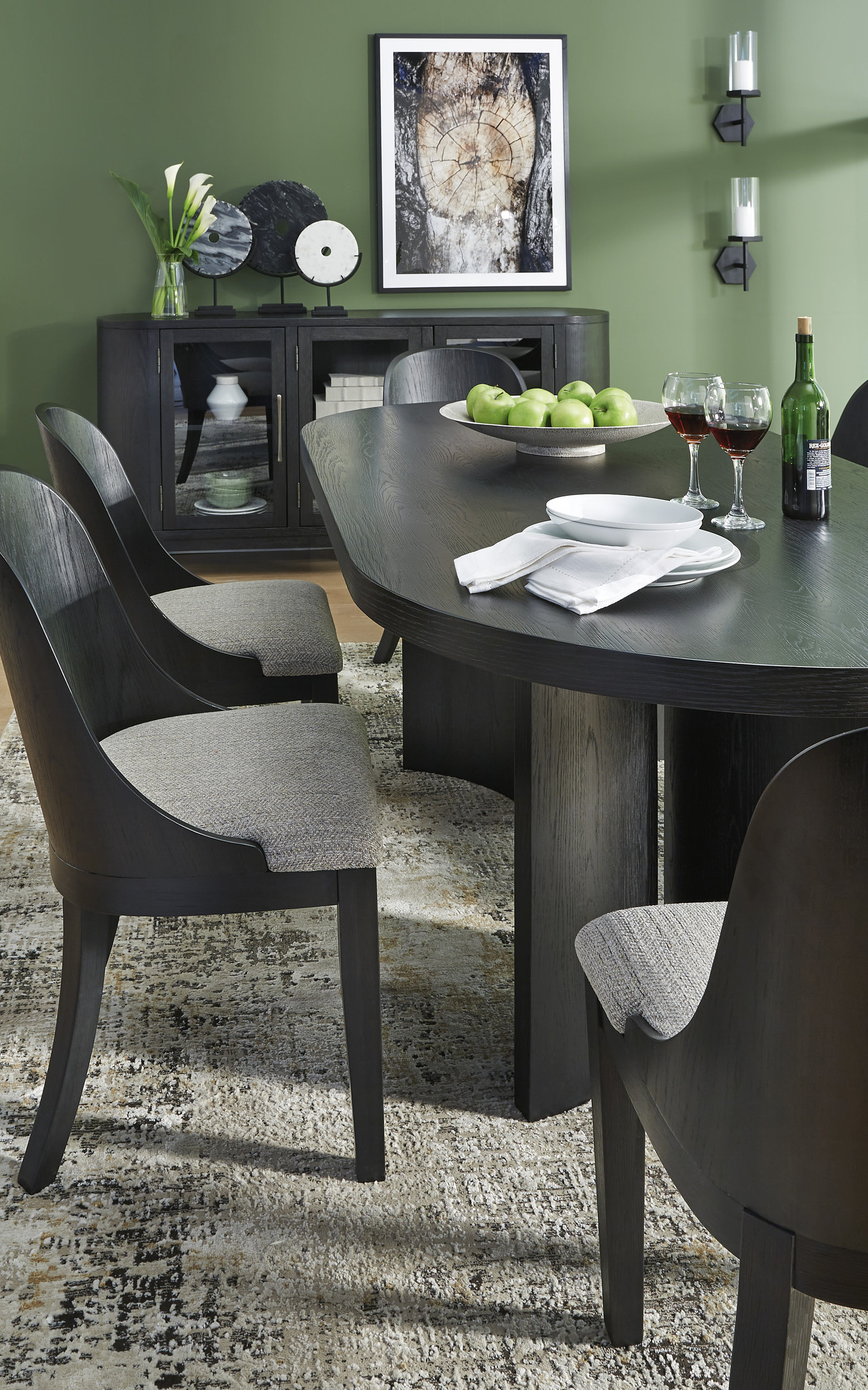 Rowanbeck Modern Dining Side Chair | Gray Fabric & Black Wood