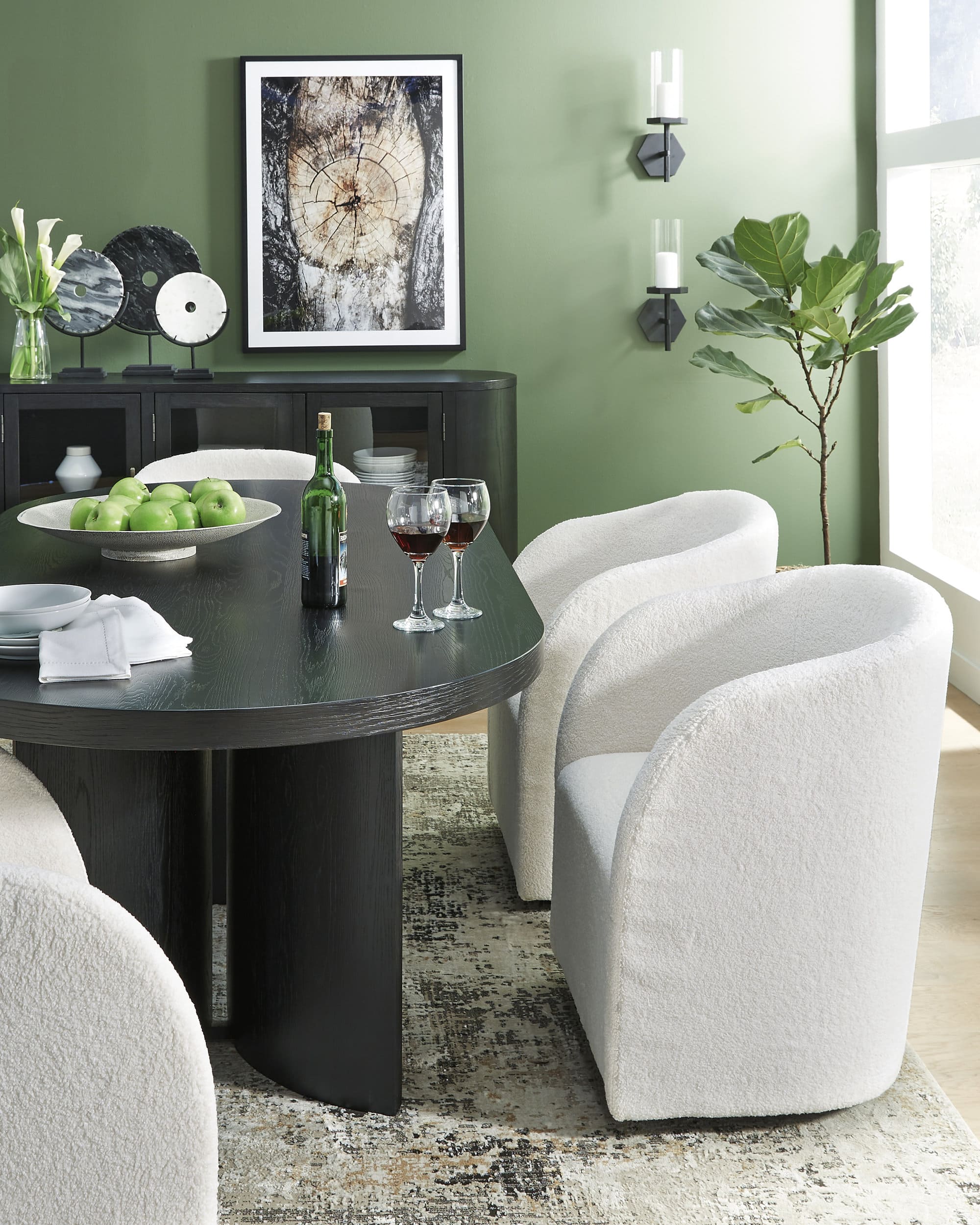 Rowanbeck Modern Upholstered Dining Arm Chair | Ivory Finish