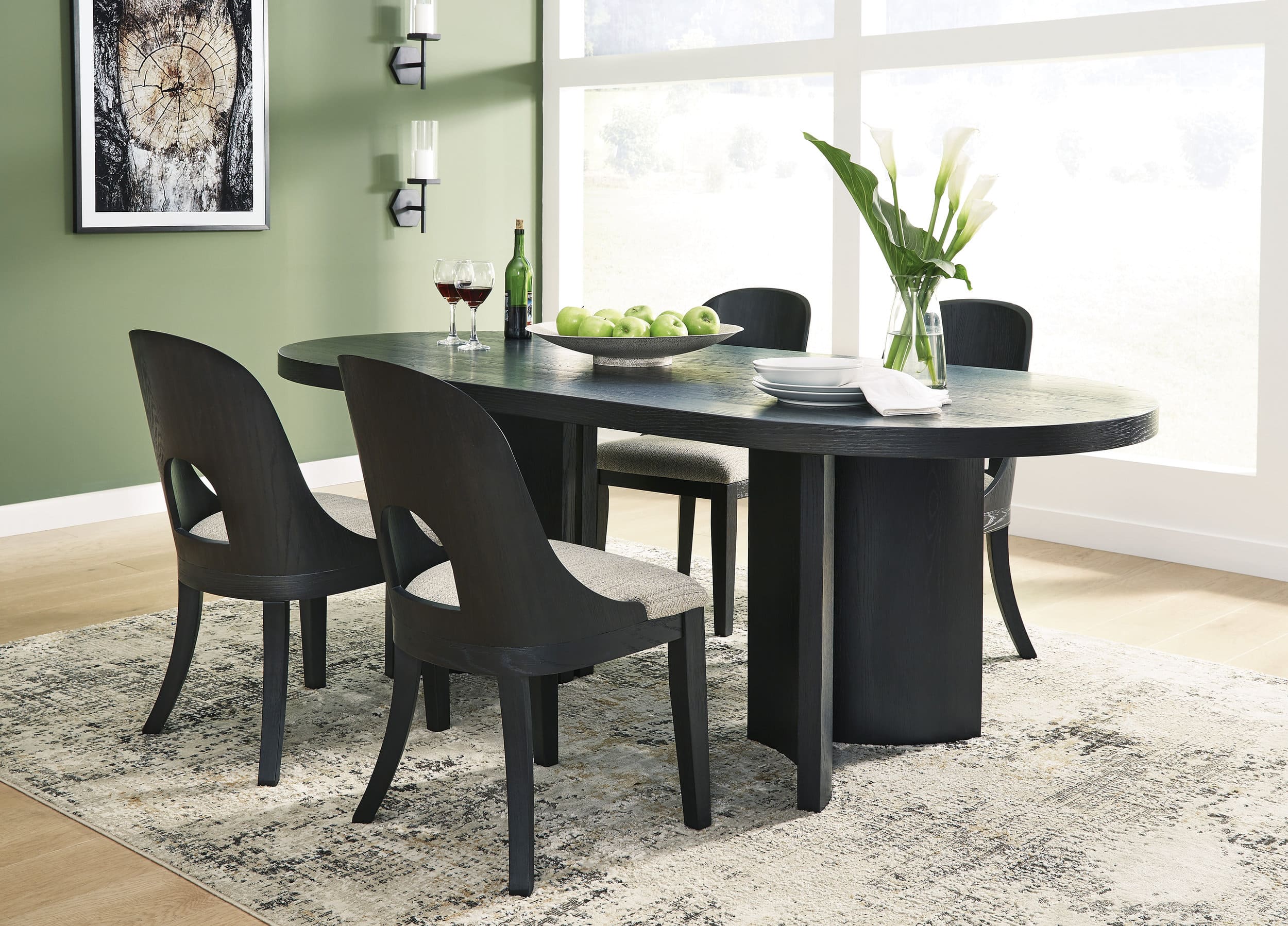 Rowanbeck Modern Dining Side Chair | Gray Fabric & Black Wood