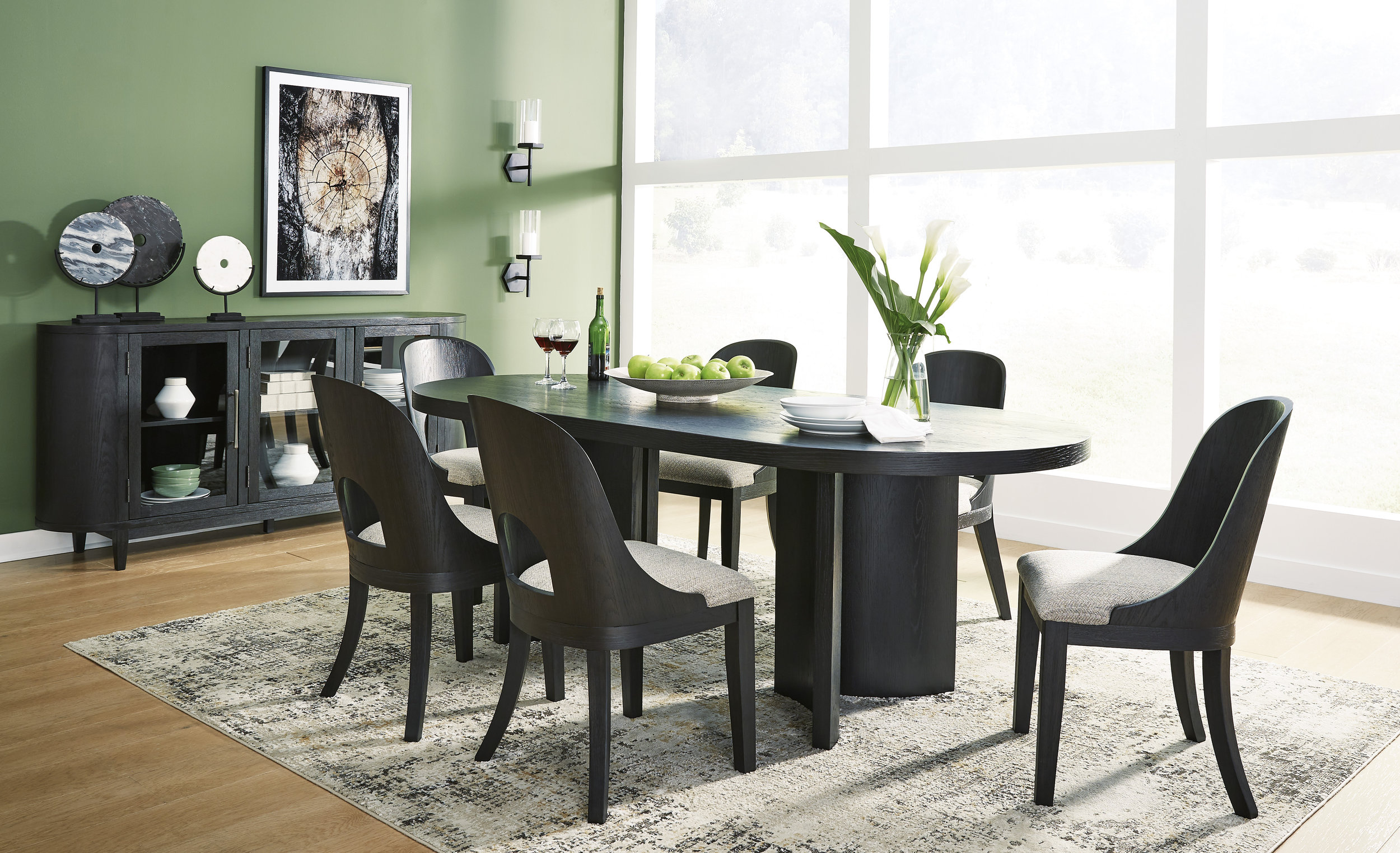 Rowanbeck Modern Dining Side Chair | Gray Fabric & Black Wood