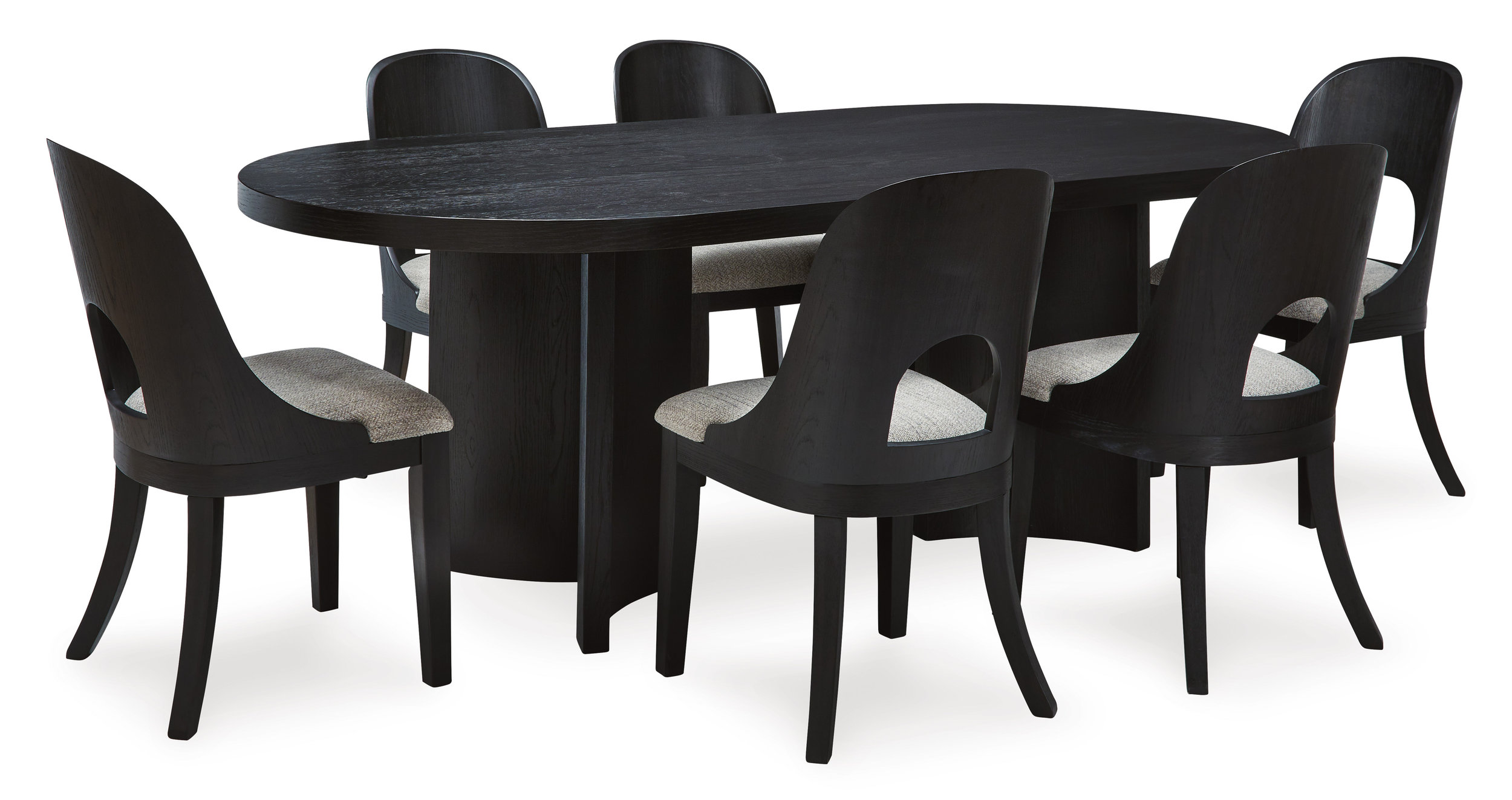 Rowanbeck Oval Wood Dining Set - Black Finish | Ashley Furniture
