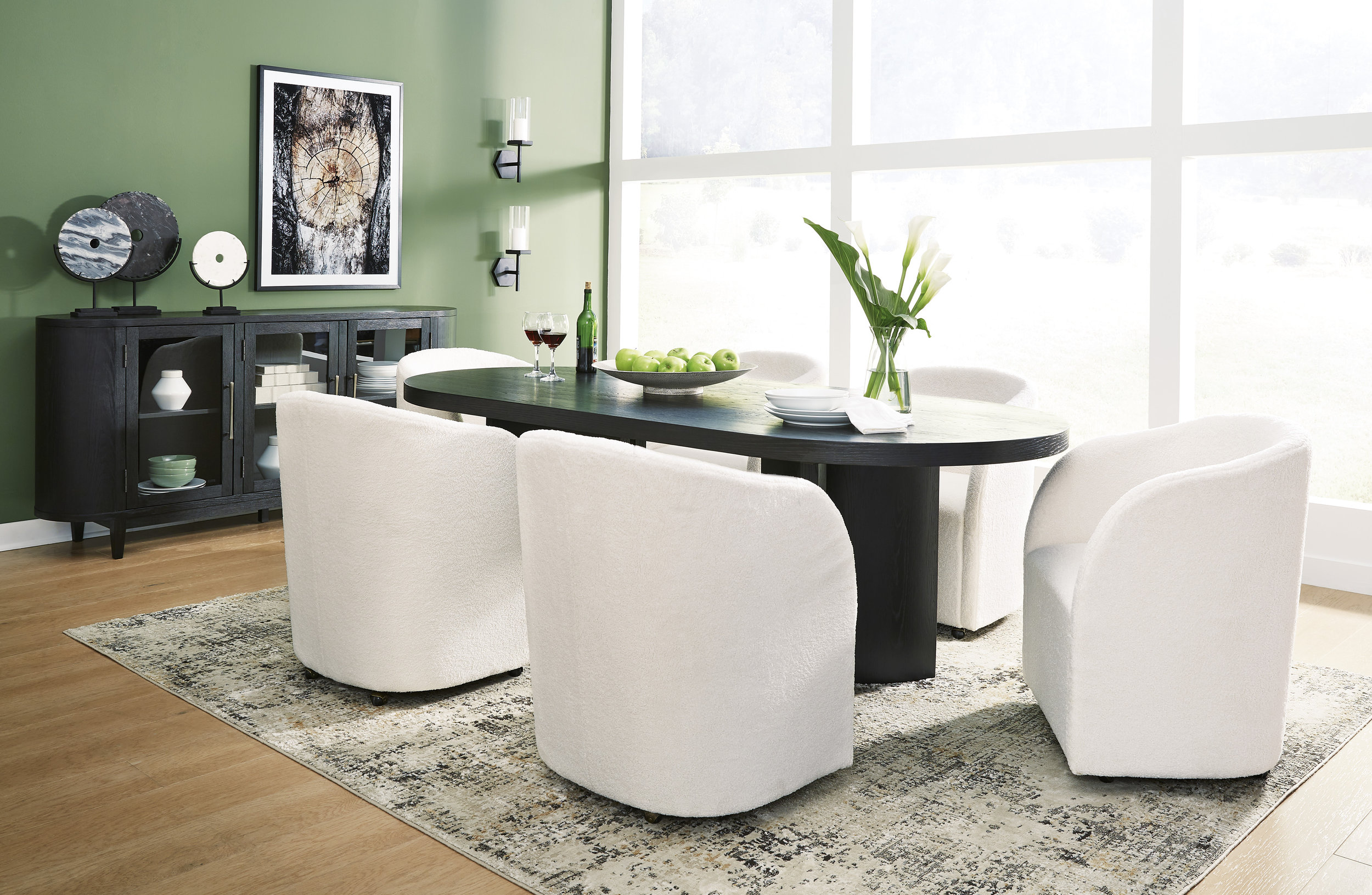 Rowanbeck Oval Wood Dining Set - Black Finish | Ashley Furniture