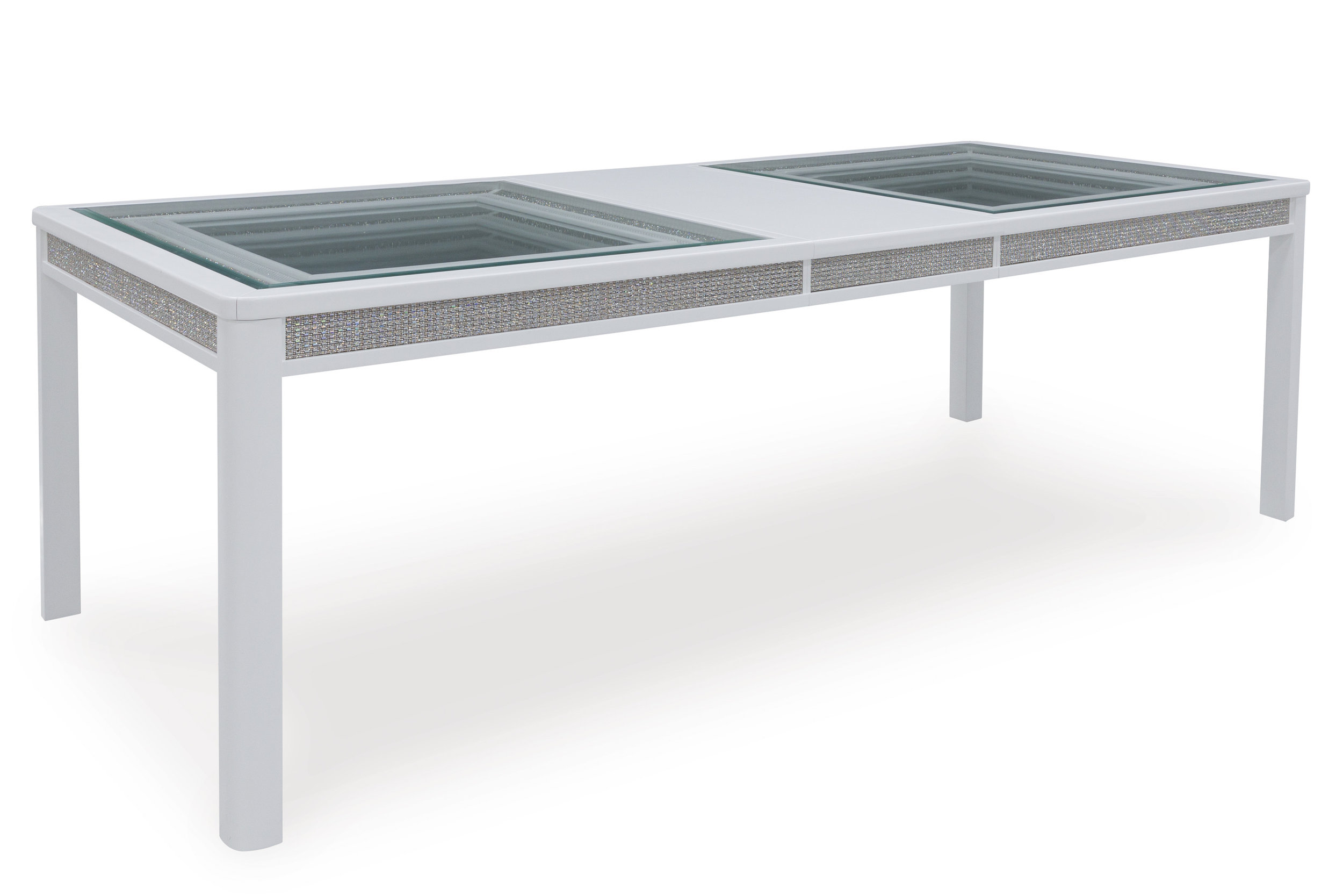 Chalanna Rectangular Extendable Dining Room Set | White & Glass