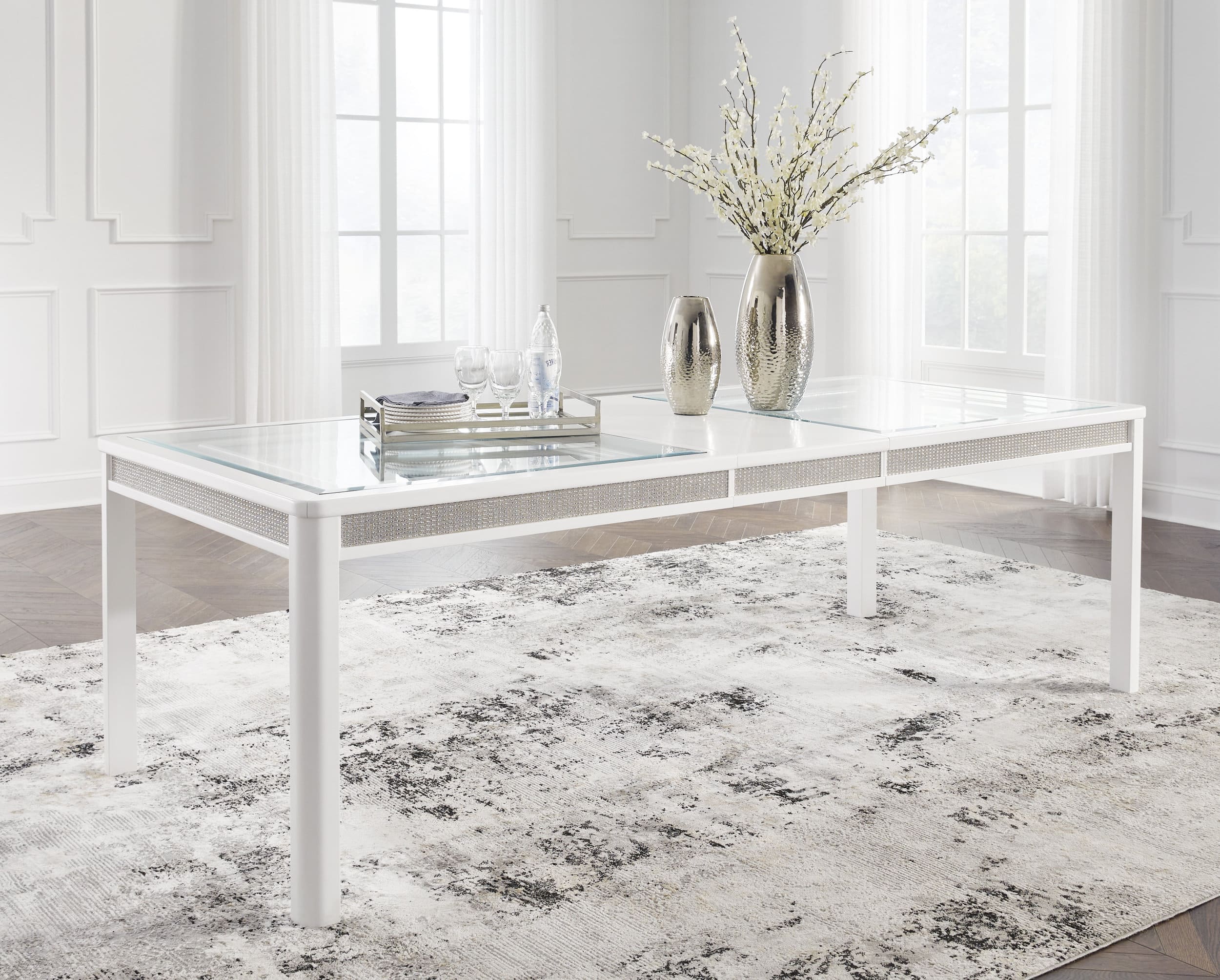 Chalanna Rectangular Extendable Dining Room Set | White & Glass