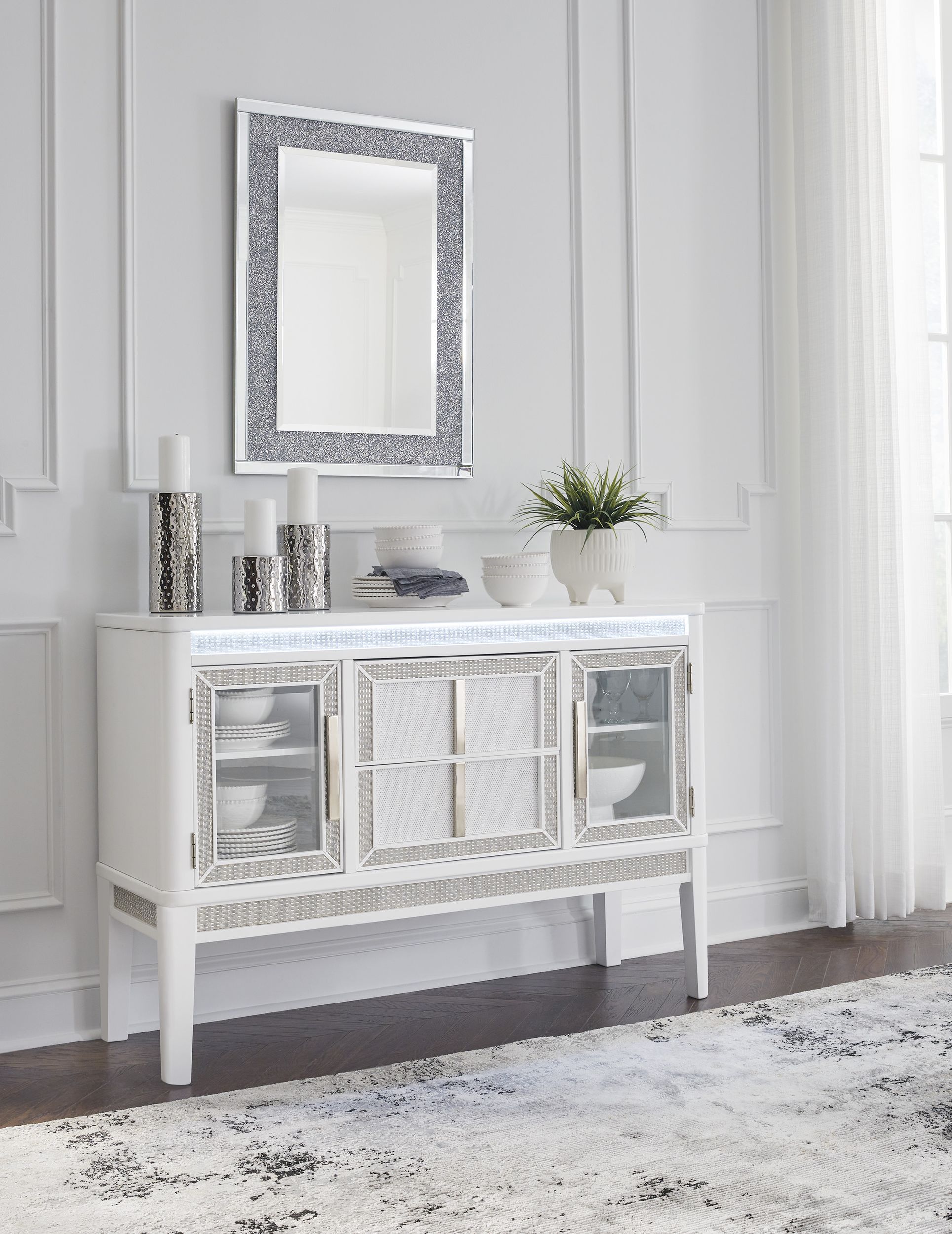Chalanna Rectangular Extendable Dining Room Set | White & Glass