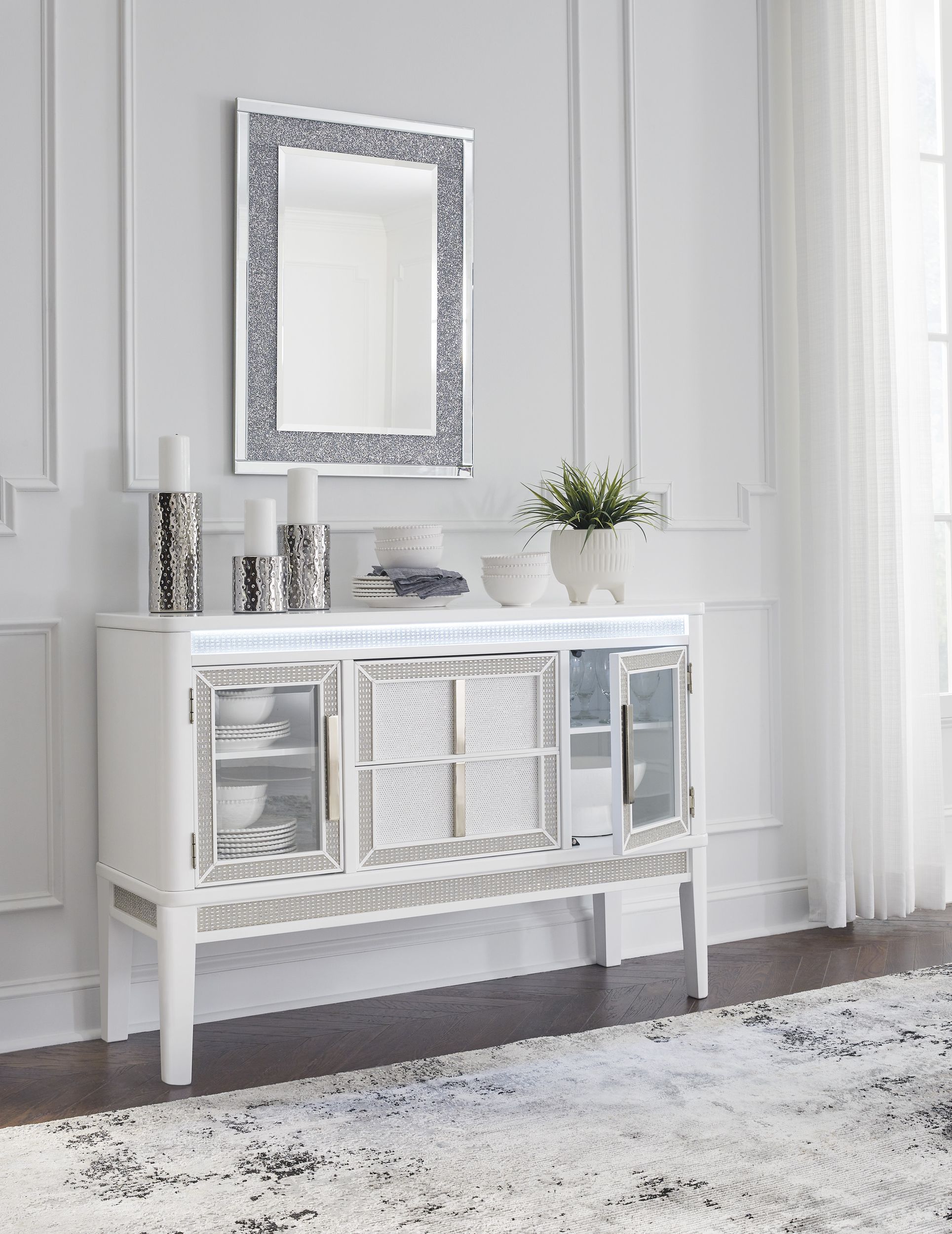 Chalanna Rectangular Extendable Dining Room Set | White & Glass