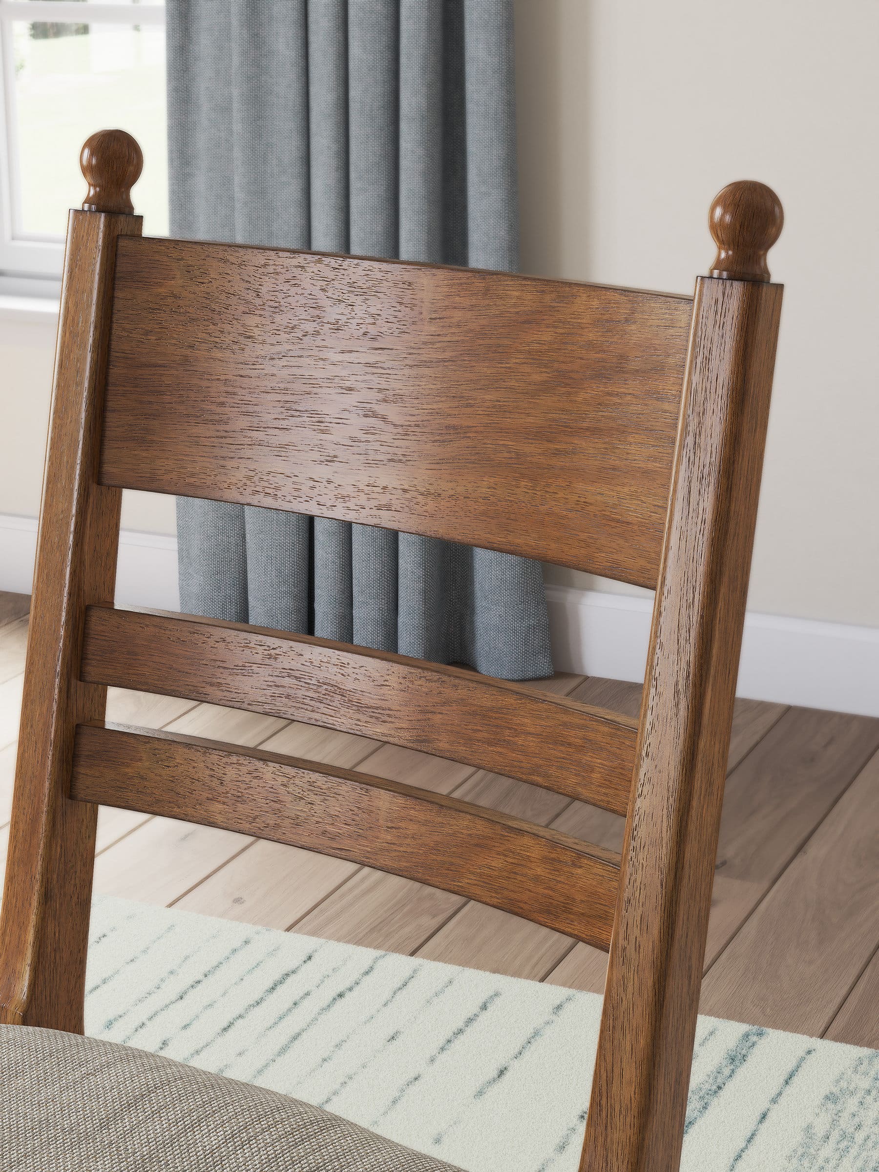 Greddinton Ladder-Back Dining Chair | Rustic Brown Upholstered