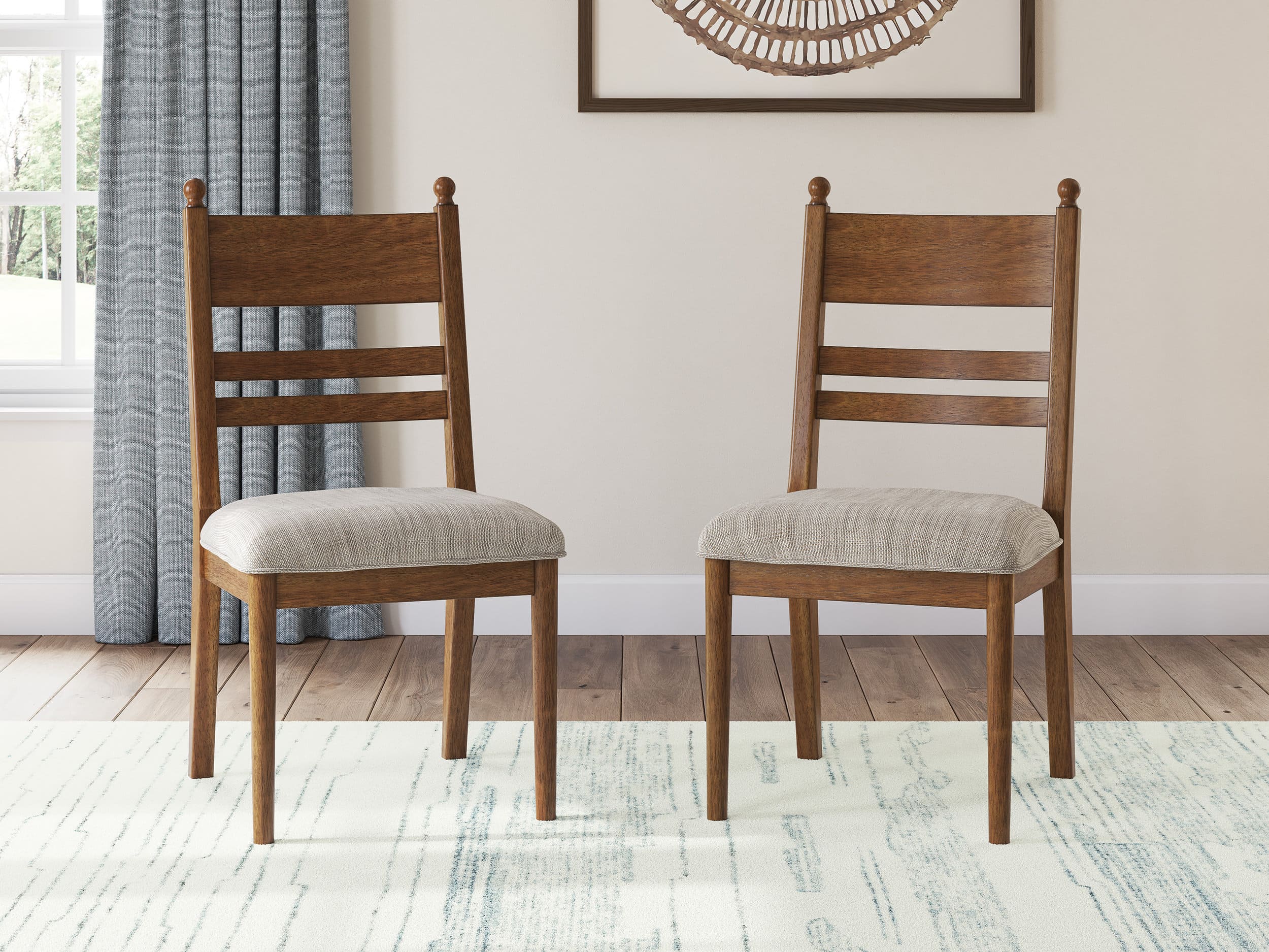 Greddinton Ladder-Back Dining Chair | Rustic Brown Upholstered