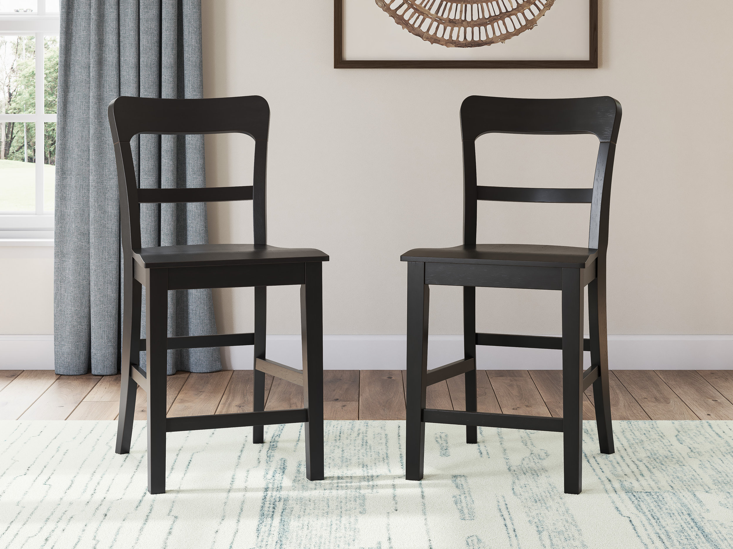Greddinton Black Wood Barstool Set of 2 | Slat Back Design