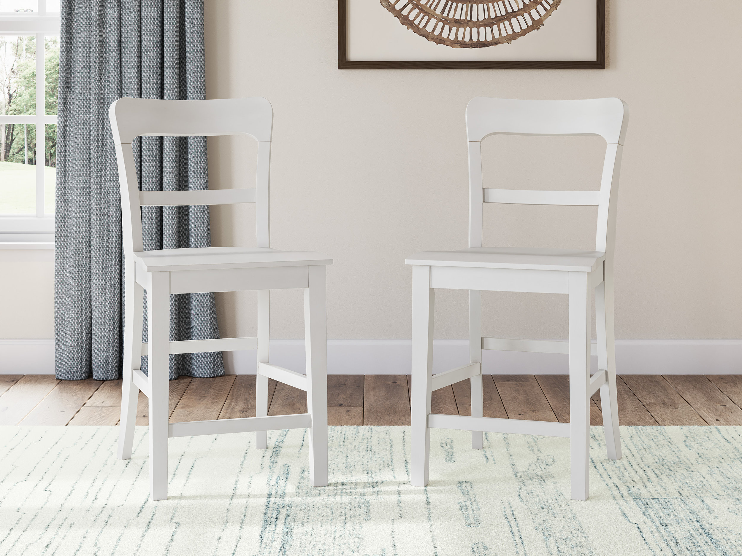 Greddinton White Wood Barstool with Slat Back Design