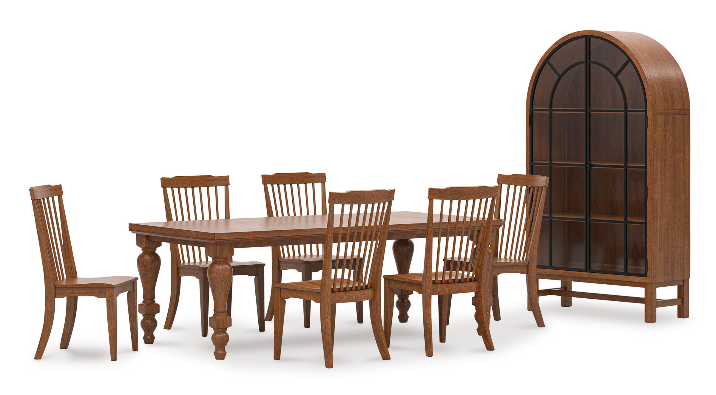 Greddinton Spindle-Back Dining Chair | Rustic Brown Wood