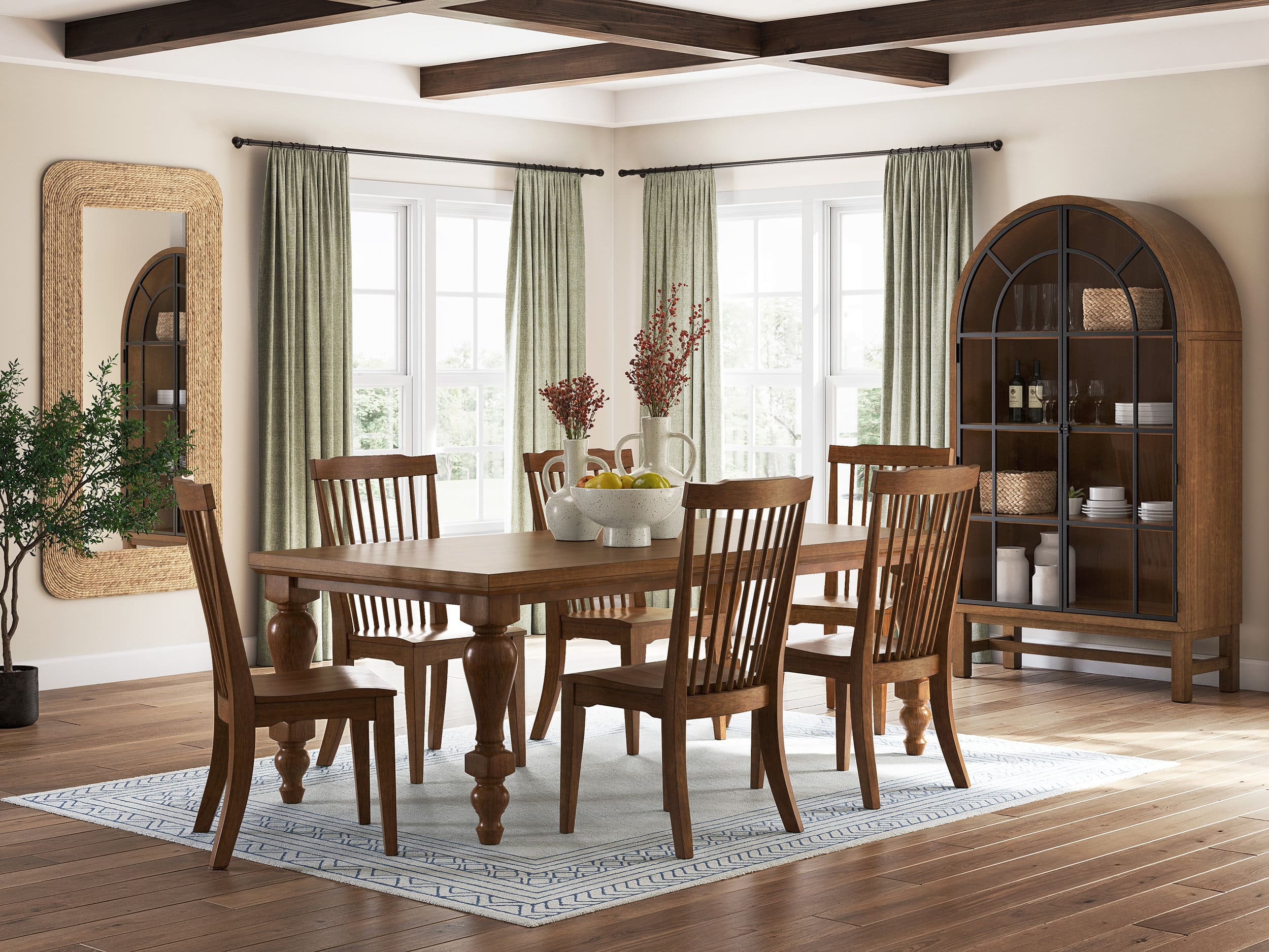 Greddinton Spindle-Back Dining Chair | Rustic Brown Wood