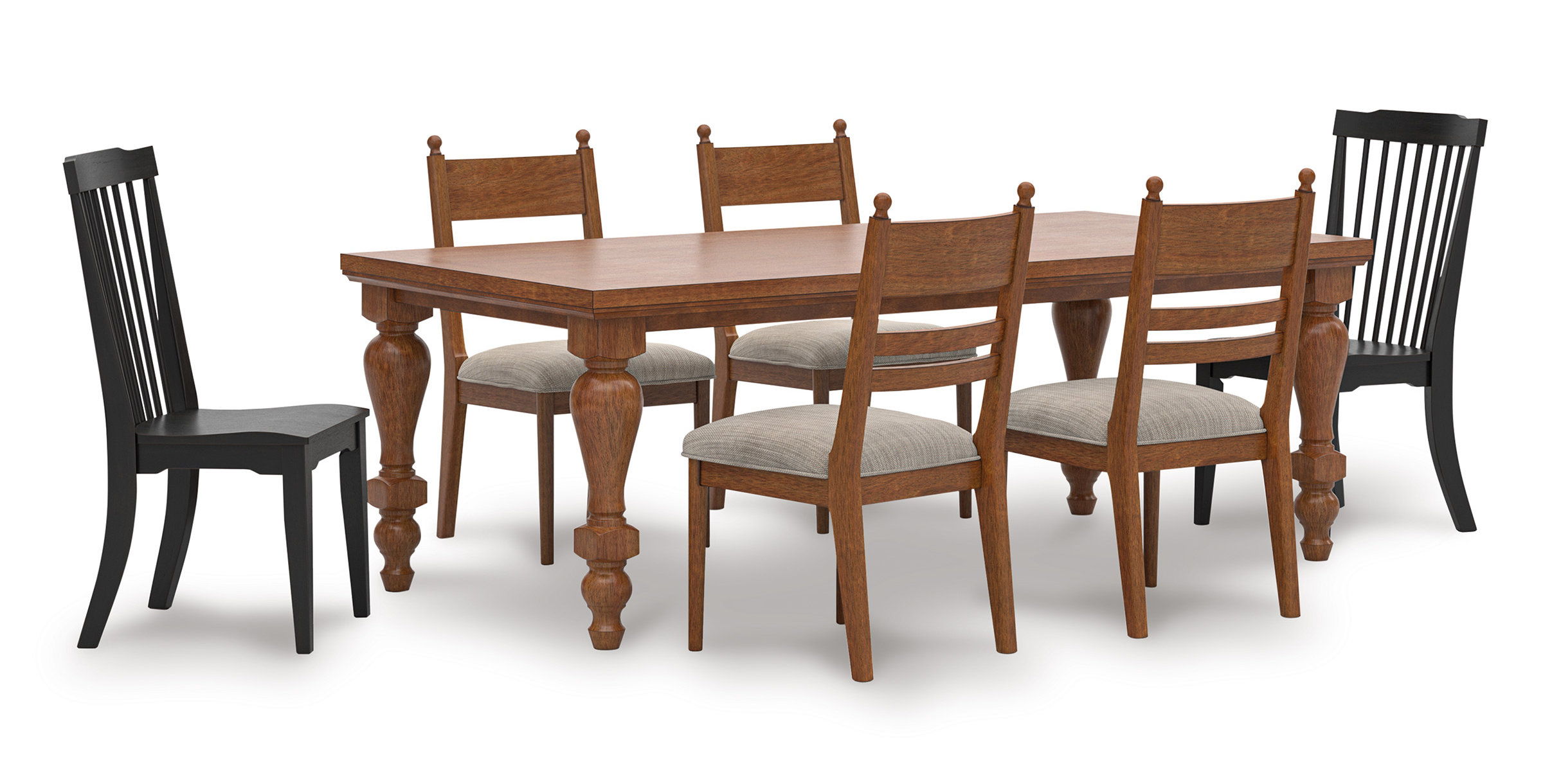 Greddinton Ladder-Back Dining Chair | Rustic Brown Upholstered