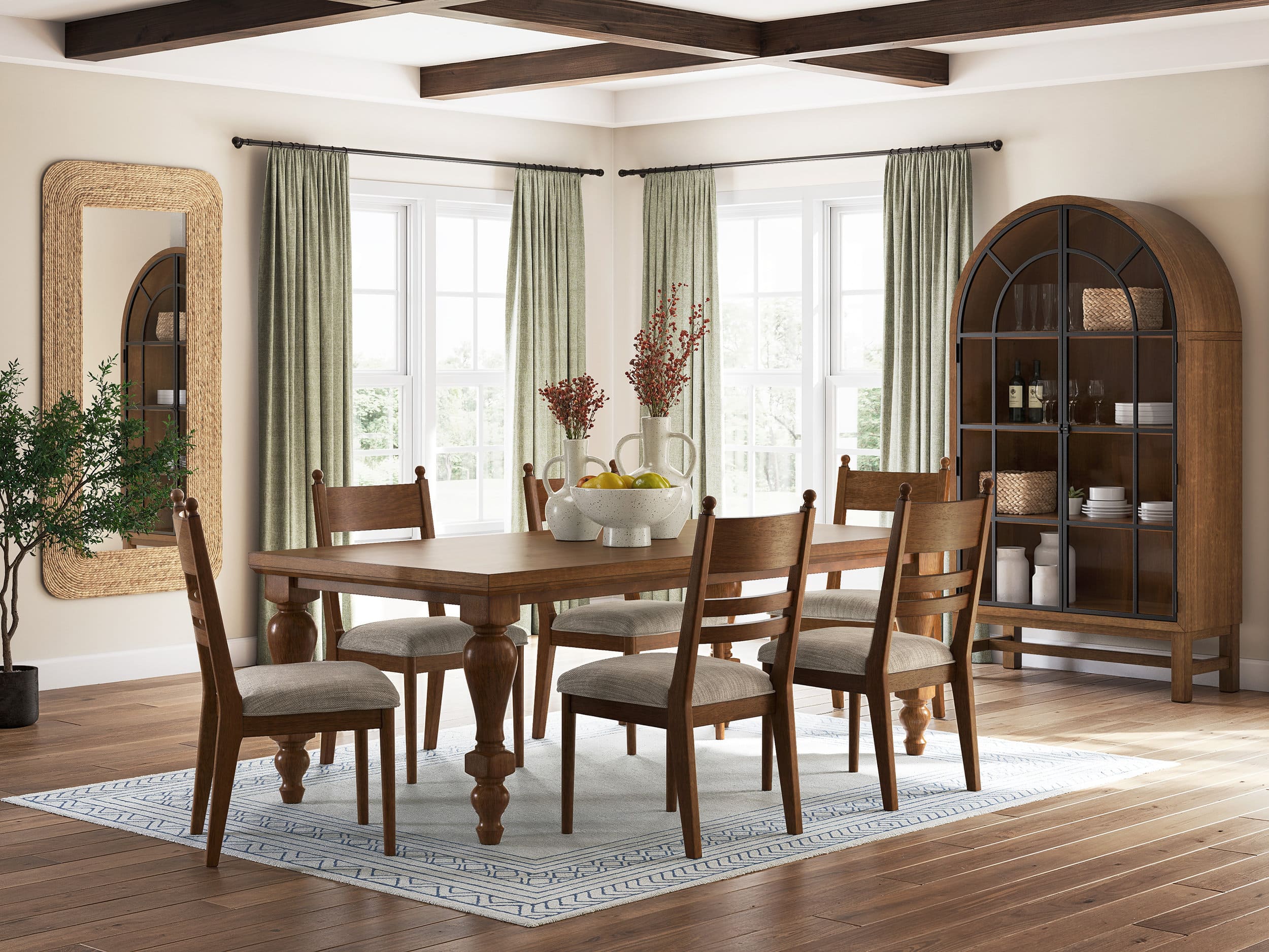 Greddinton Ladder-Back Dining Chair | Rustic Brown Upholstered