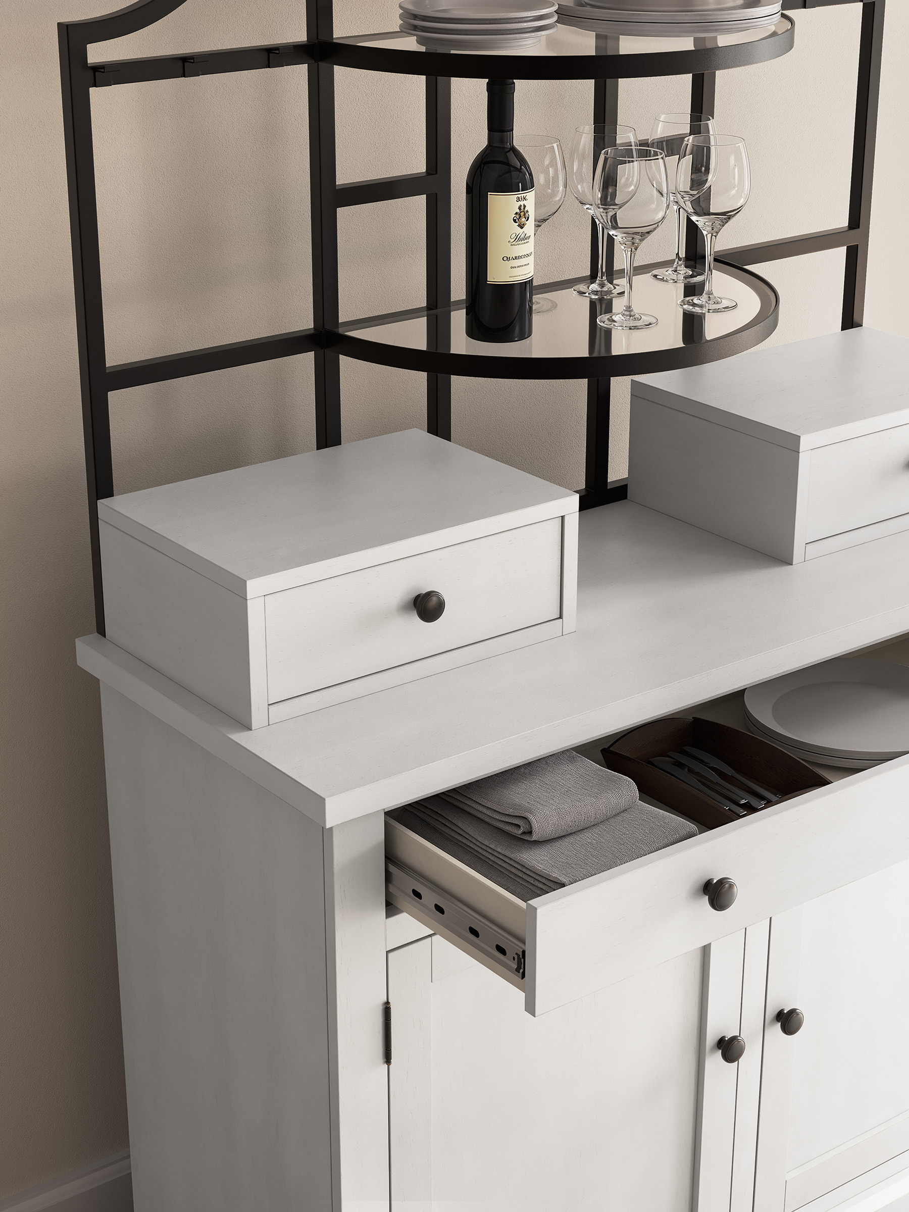 Greddinton Baker’s Rack | Wood & Metal Kitchen Storage Hutch