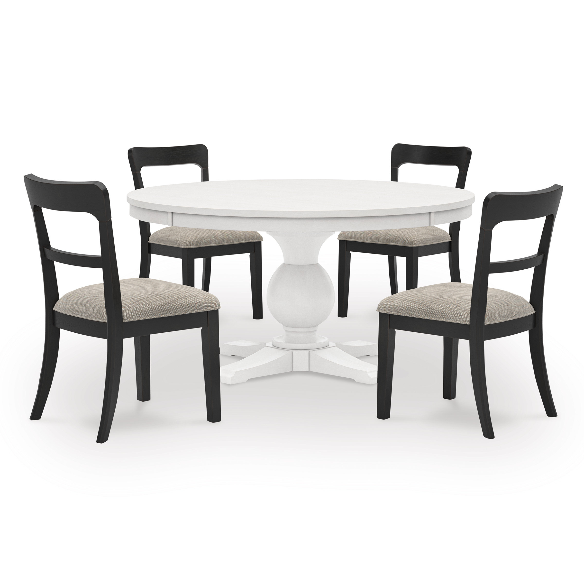 Greddinton Round White Wood Dining Table | Farmhouse Pedestal