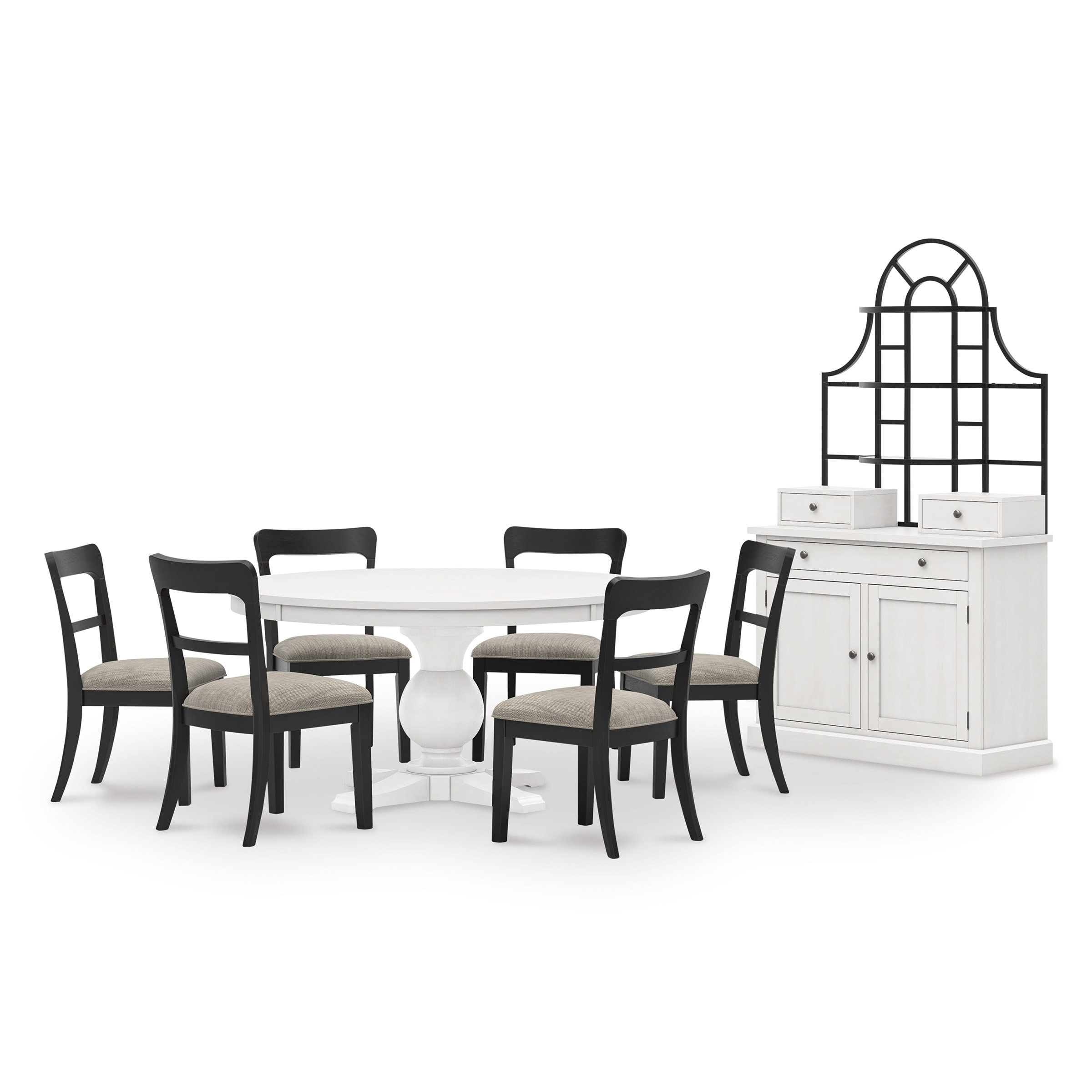 Greddinton Round White Wood Dining Table | Farmhouse Pedestal