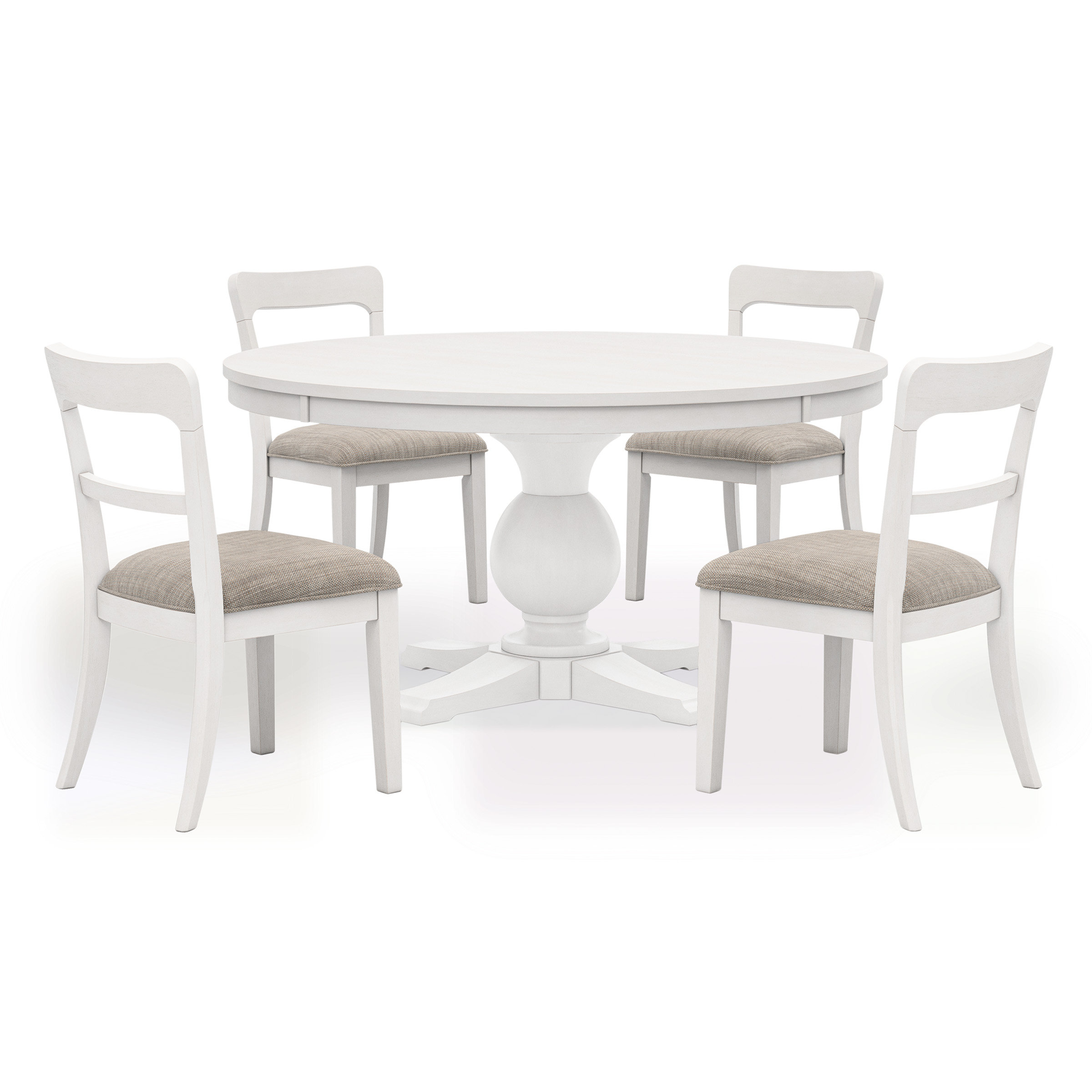Greddinton Round White Wood Dining Table | Farmhouse Pedestal
