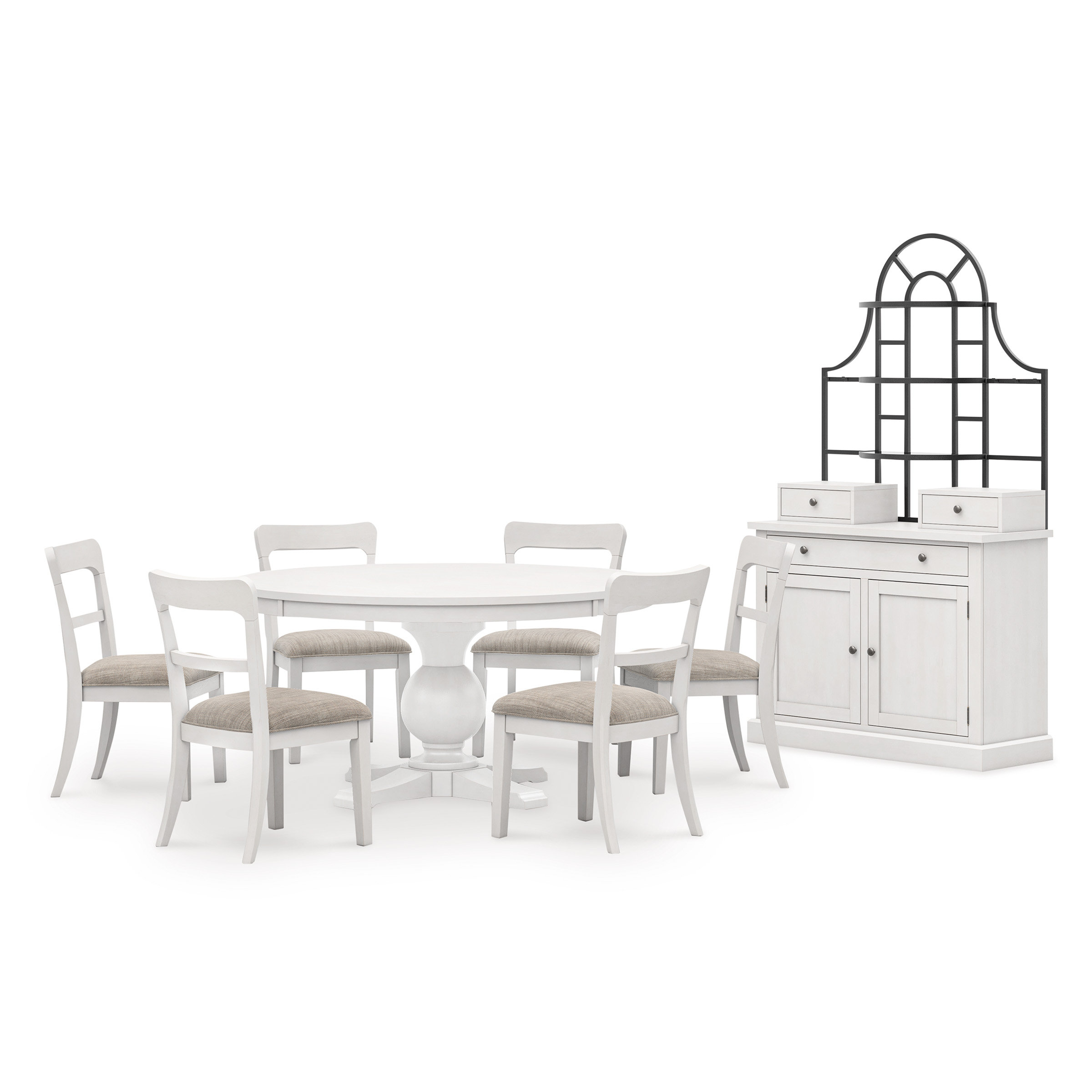 Greddinton Round Dining Set - Antiqued White Pedestal | Ashley