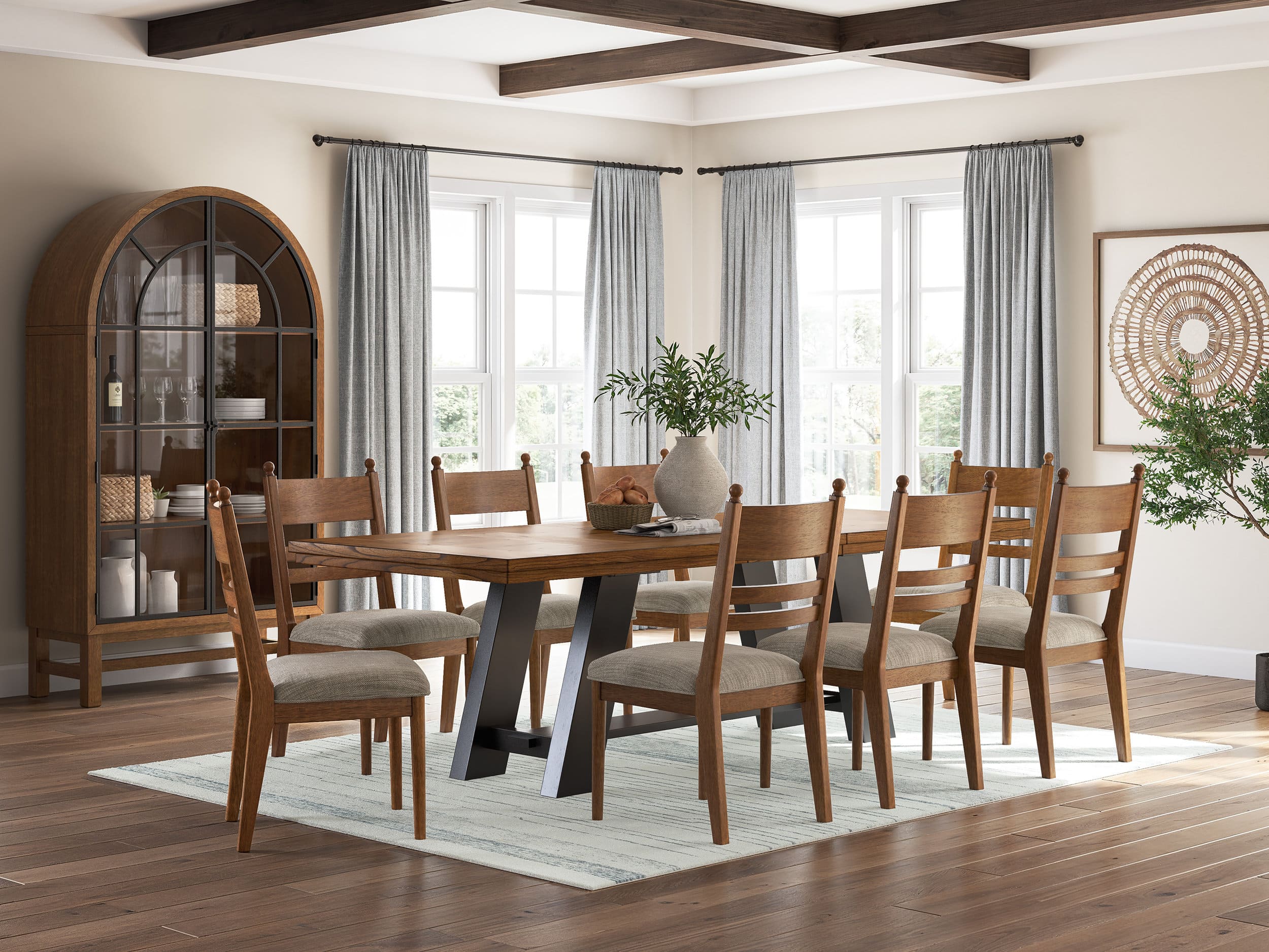Greddinton Ladder-Back Dining Chair | Rustic Brown Upholstered