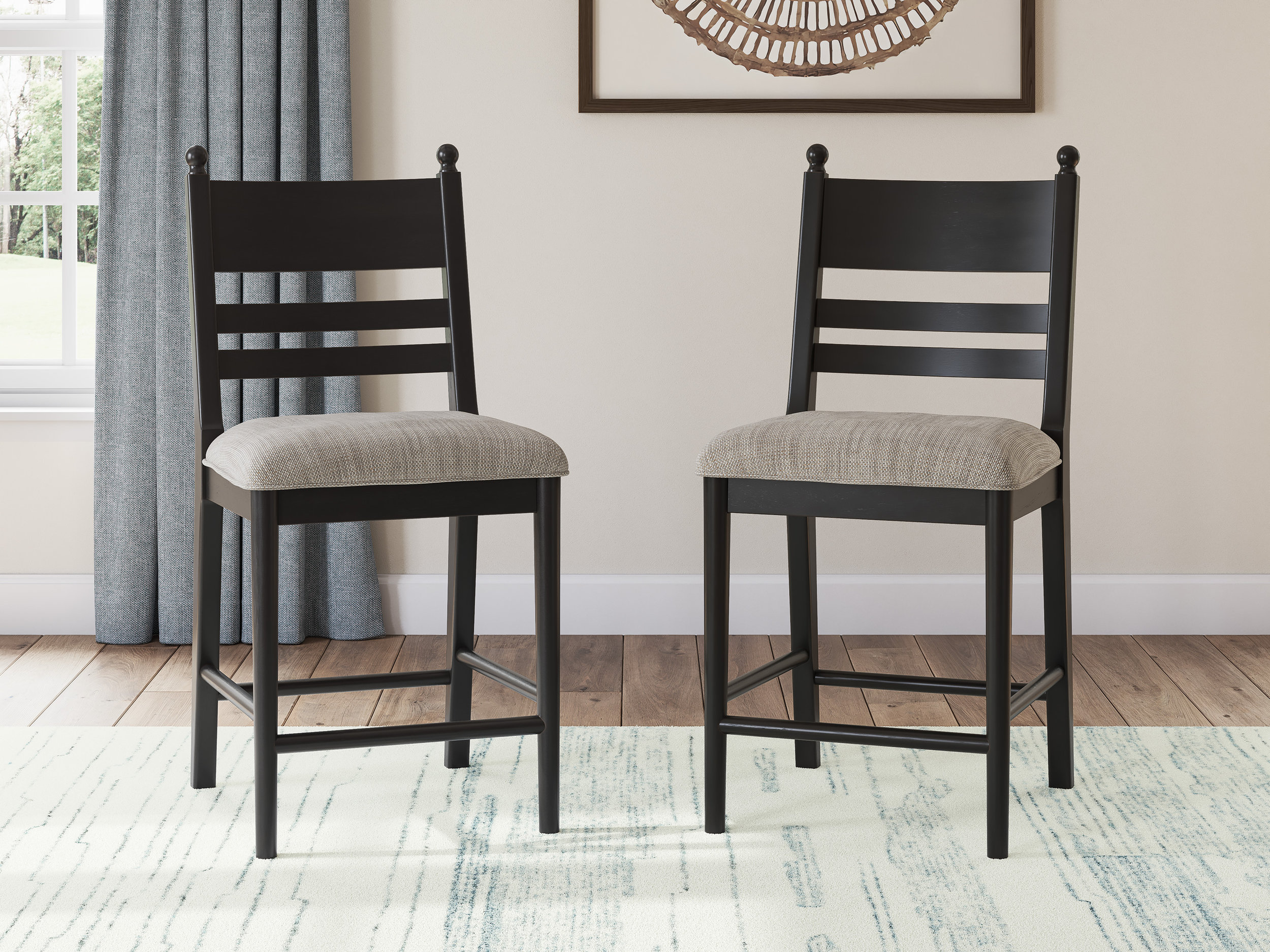 Greddinton Black Wood & Gray Upholstered Bar Height Stool
