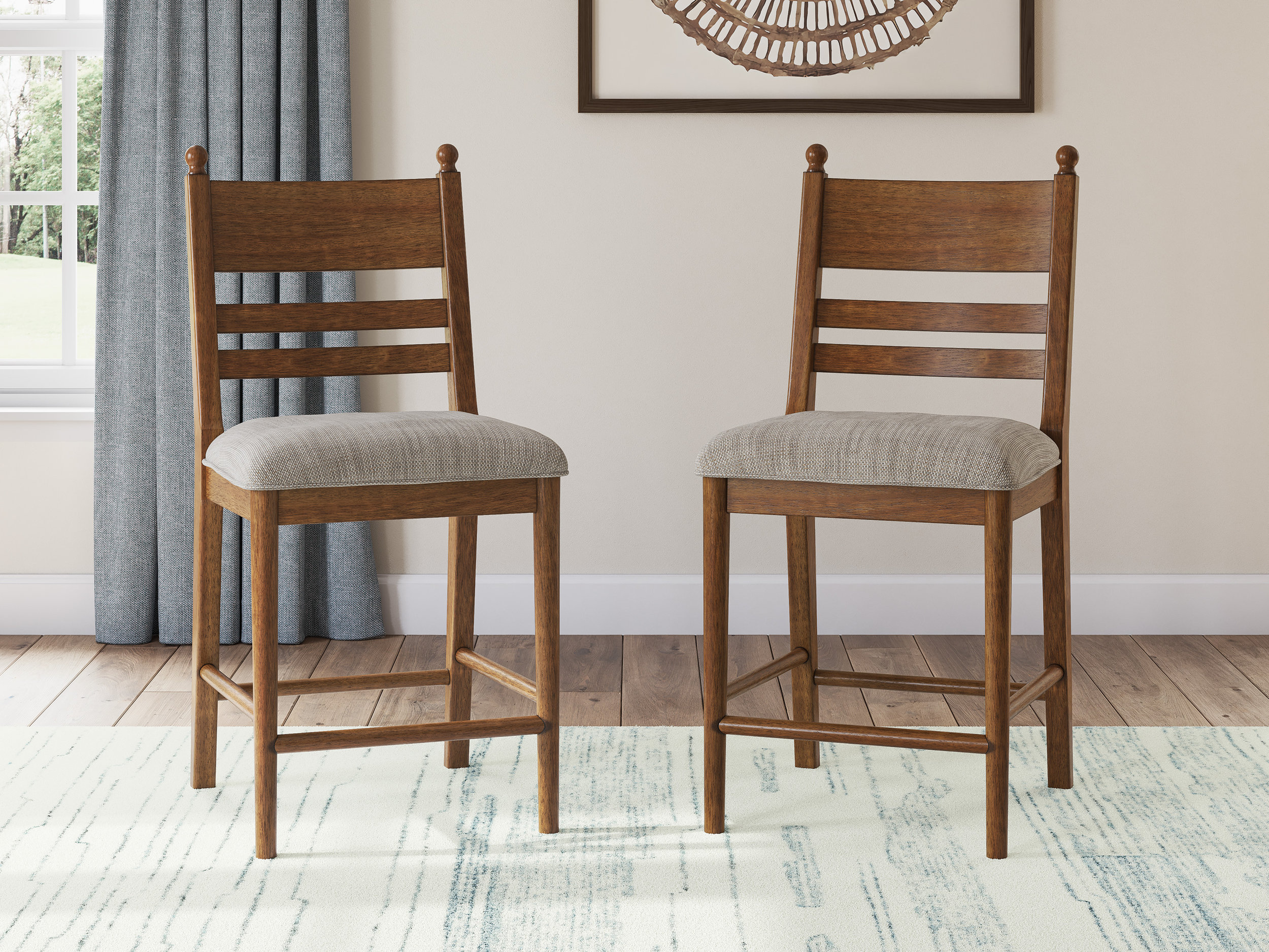 Greddinton Black Wood & Gray Upholstered Counter Stool