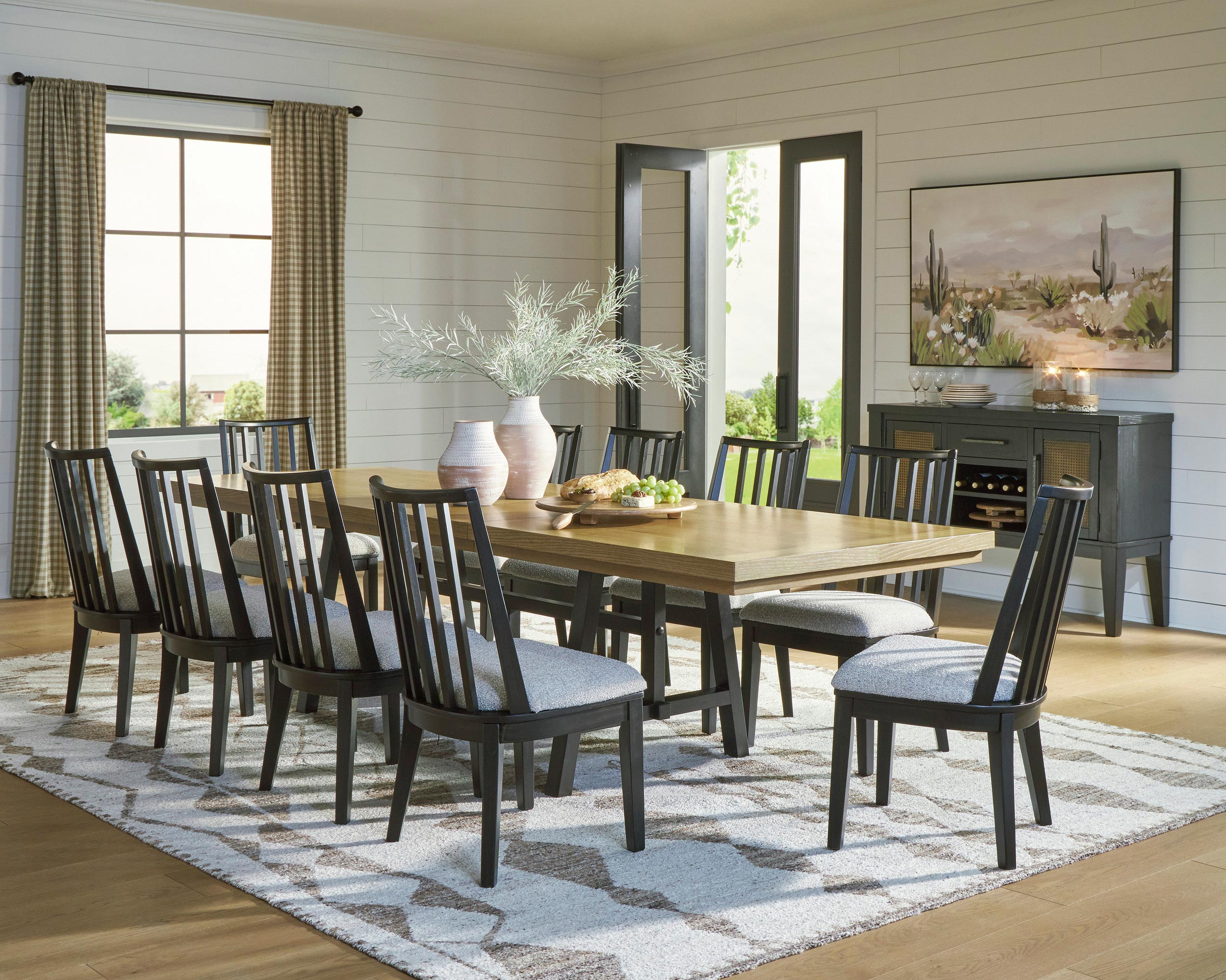 Galliden Upholstered Dining Side Chair | Black Wood Finish