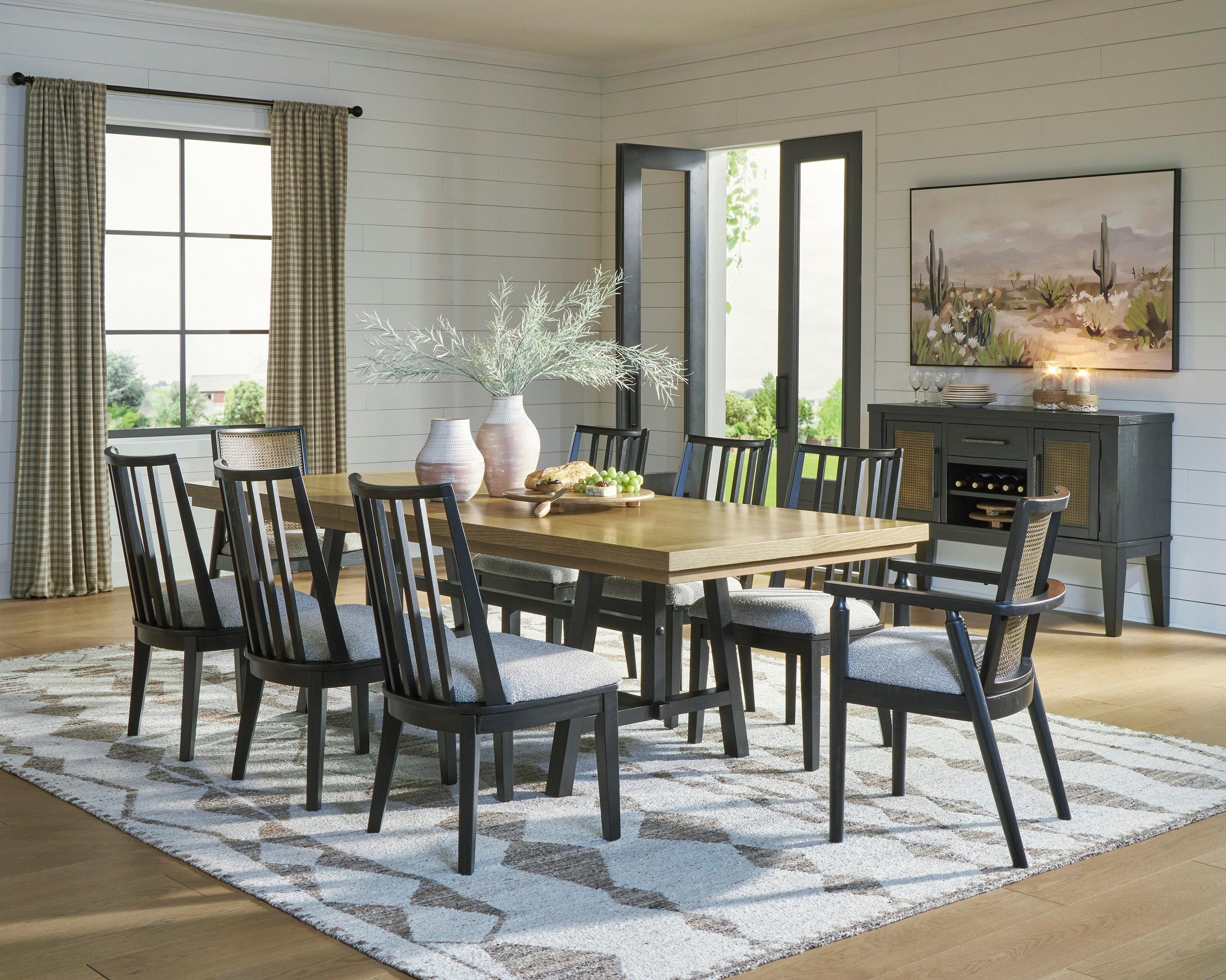 Galliden Upholstered Dining Side Chair | Black Wood Finish