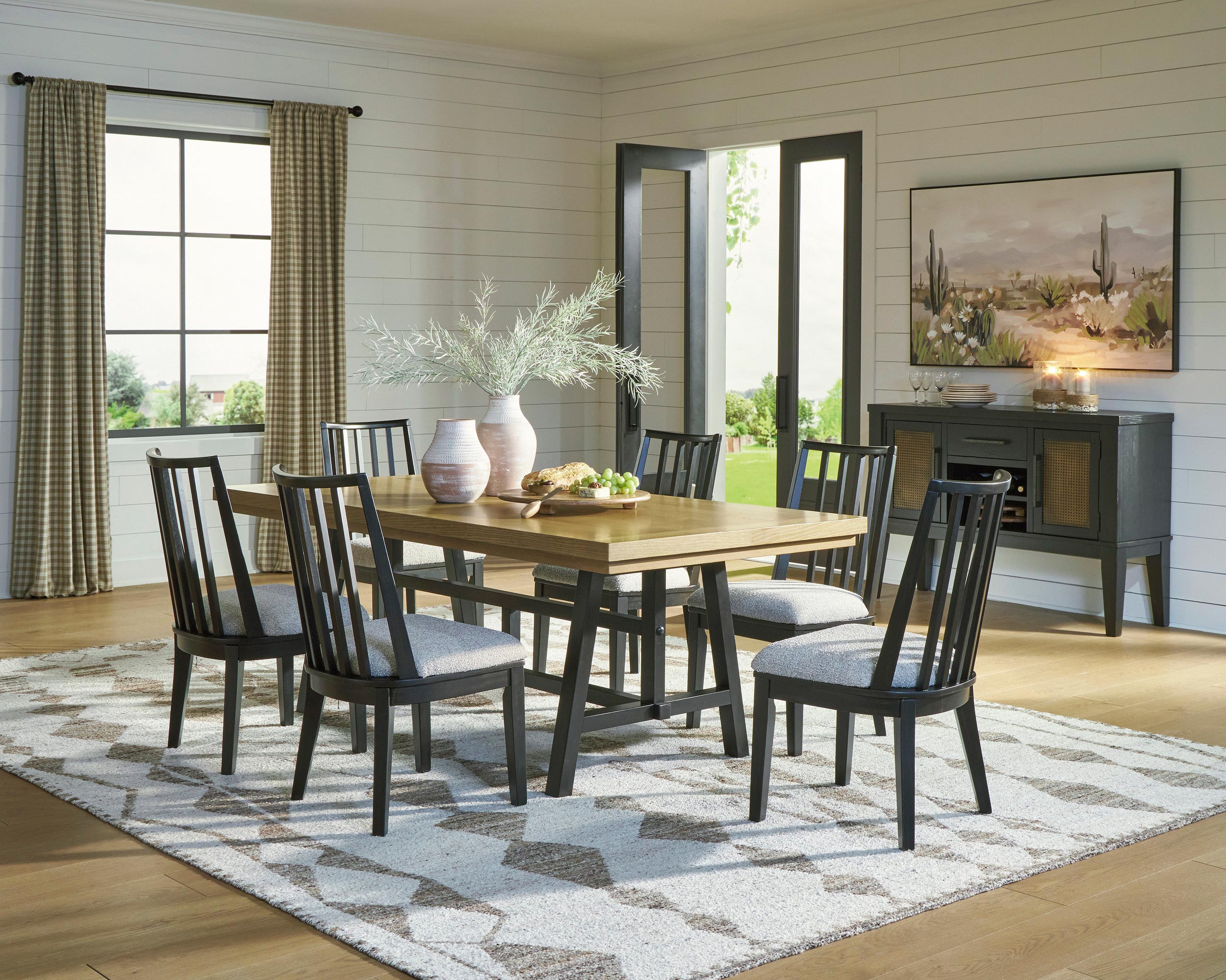 Galliden Upholstered Dining Side Chair | Black Wood Finish