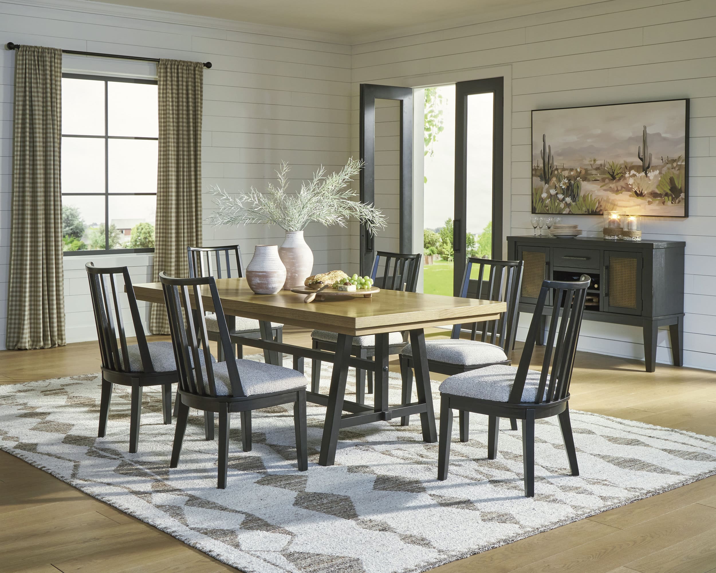 Galliden Extendable Dining Set - Rustic Oak & Black | Ashley