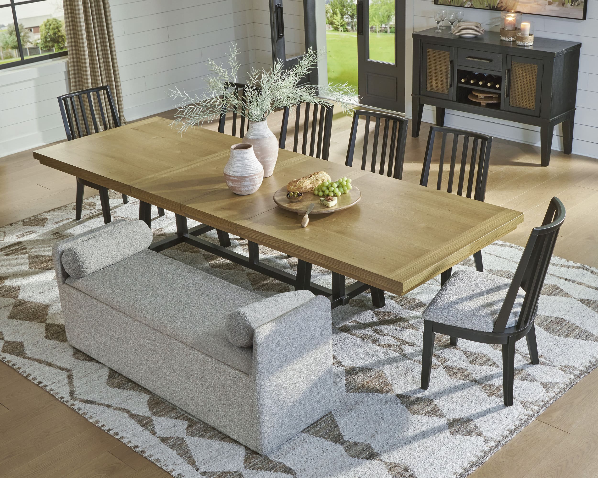 Galliden Extendable Dining Set - Rustic Oak & Black | Ashley