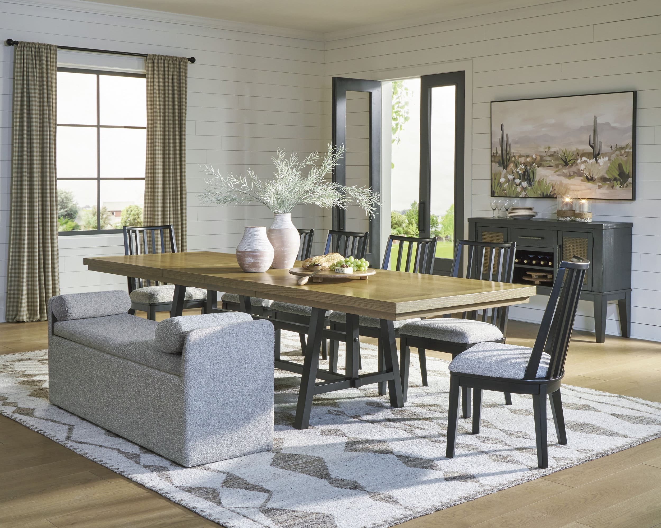 Galliden Extendable Dining Set - Rustic Oak & Black | Ashley