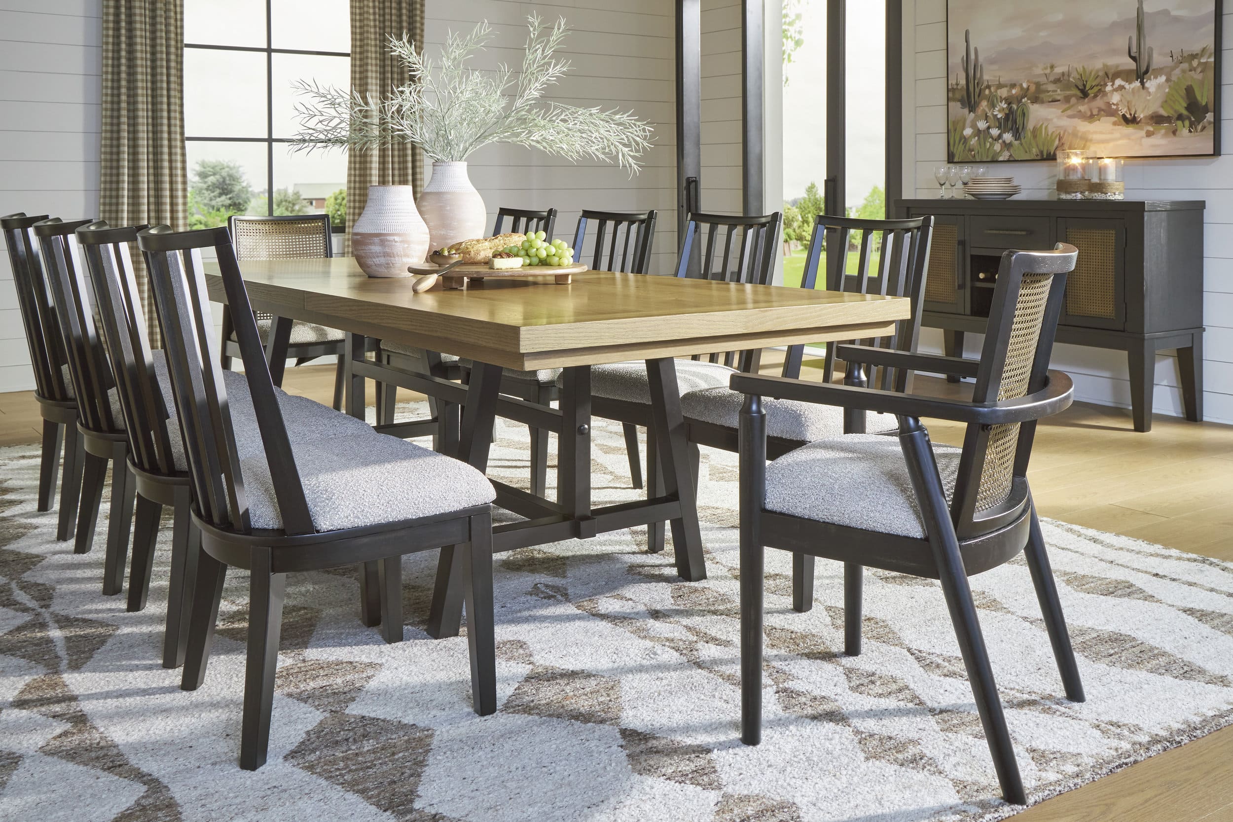 Galliden Extendable Dining Set - Rustic Oak & Black | Ashley