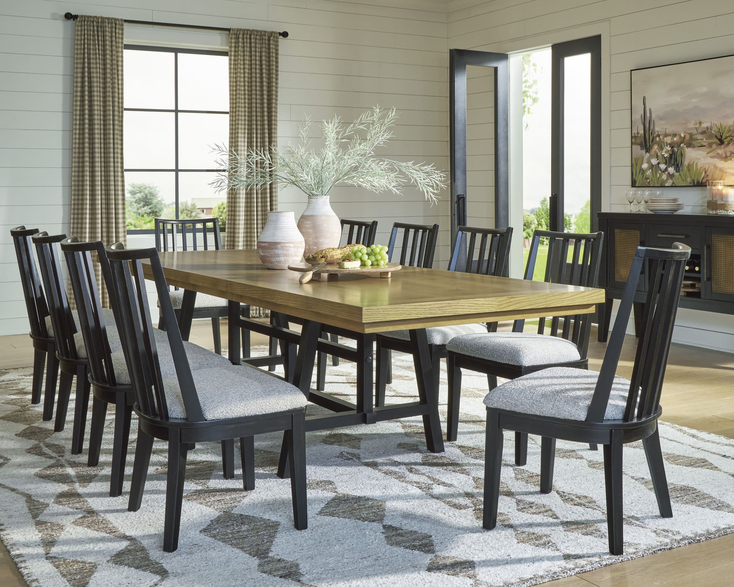 Galliden Extendable Dining Set - Rustic Oak & Black | Ashley