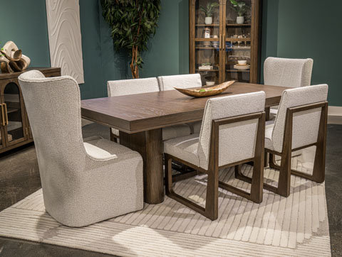 Radkin Rectangular Wood Dining Table - Burnished Brown Reeded Base