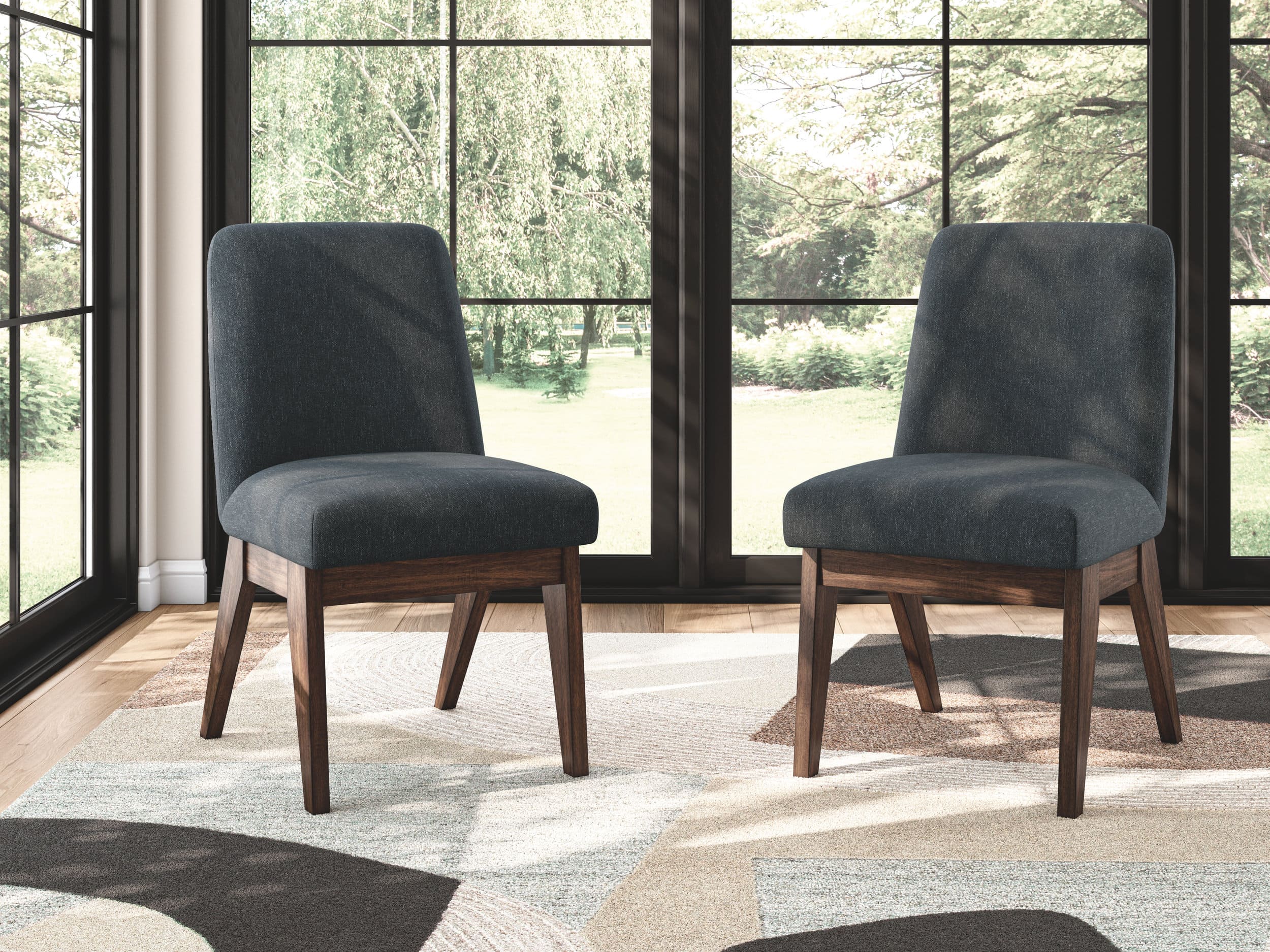 Dilenno Upholstered Dining Side Chair | Dark Brown Wood Finish