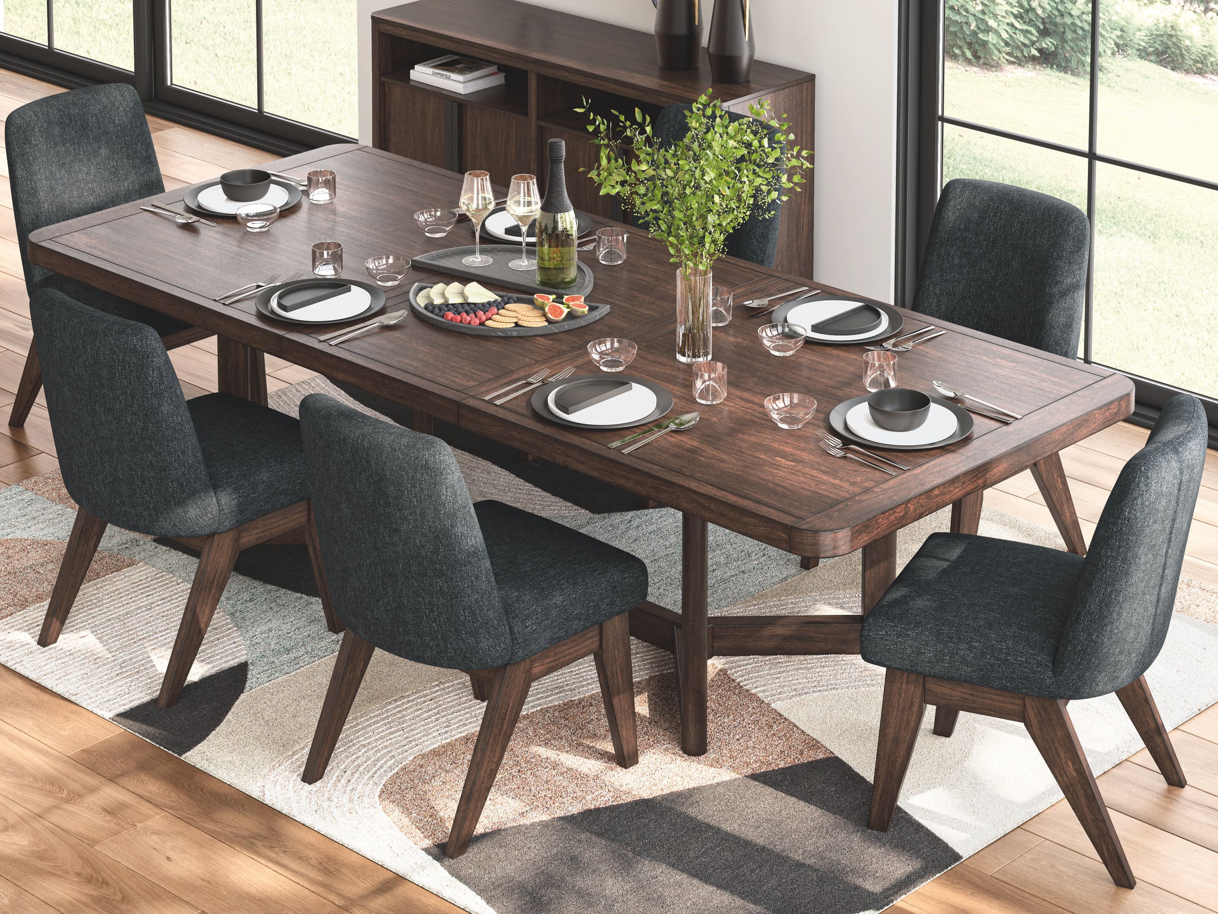 Dilenno Upholstered Dining Side Chair | Dark Brown Wood Finish
