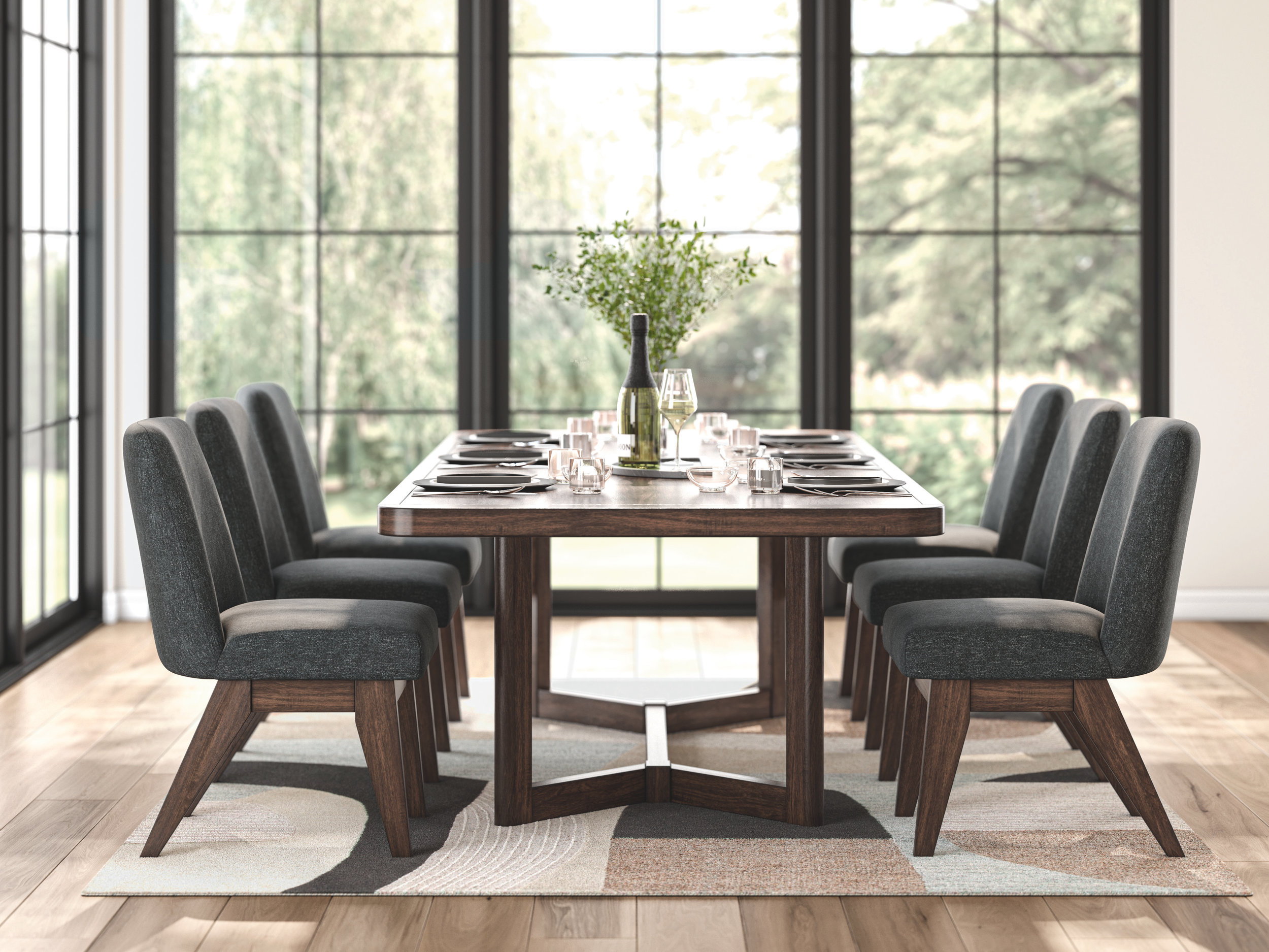 Dilenno Upholstered Dining Side Chair | Dark Brown Wood Finish