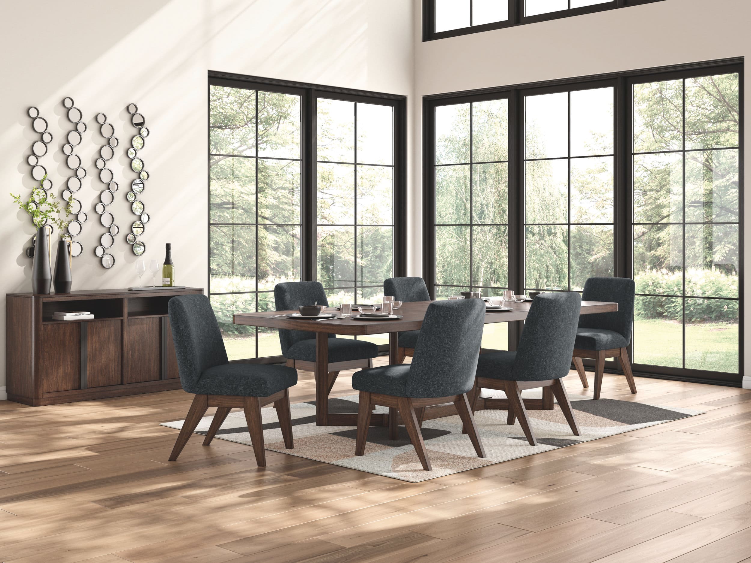 Dilenno Upholstered Dining Side Chair | Dark Brown Wood Finish