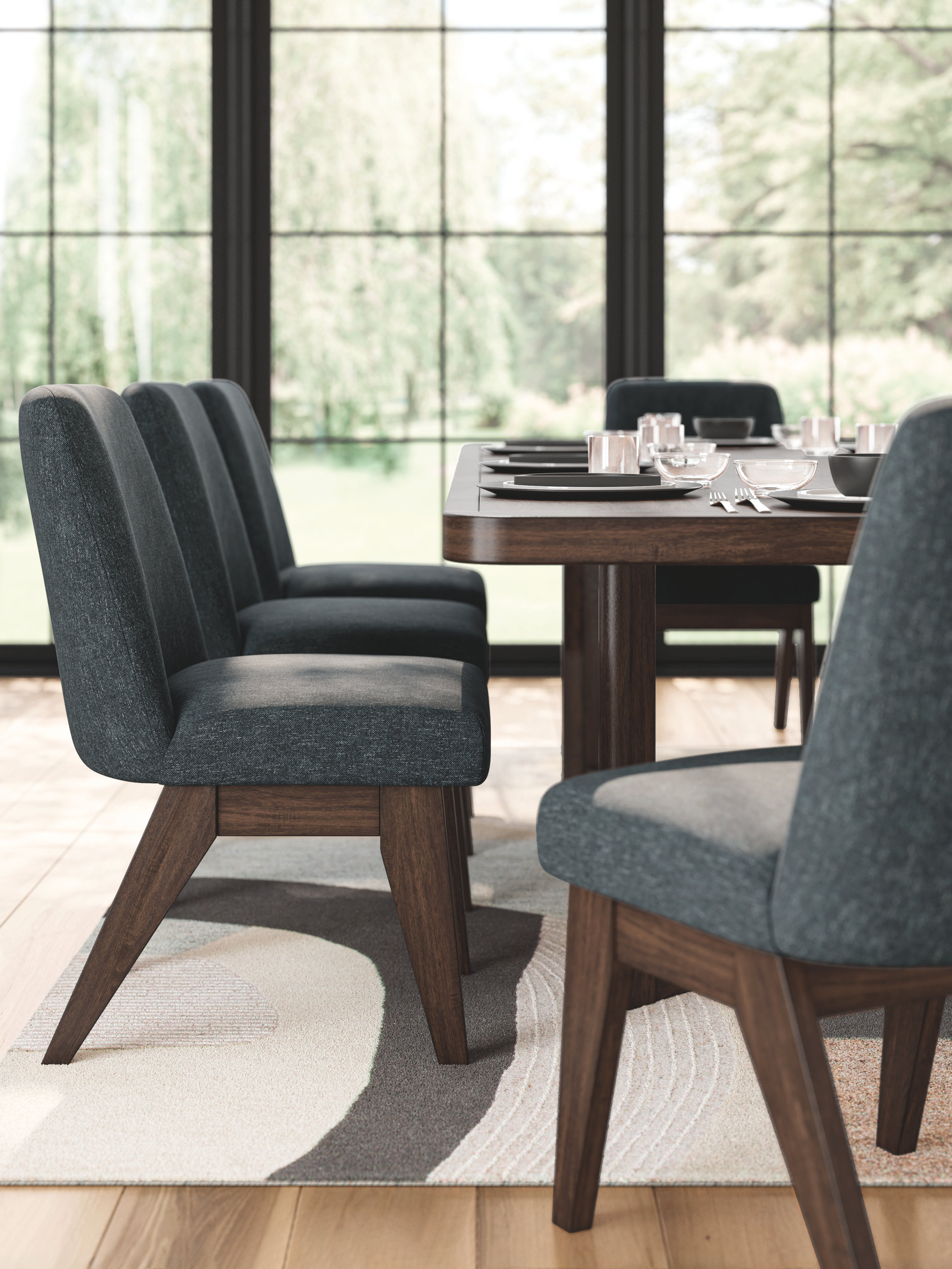 Dilenno Upholstered Dining Side Chair | Dark Brown Wood Finish