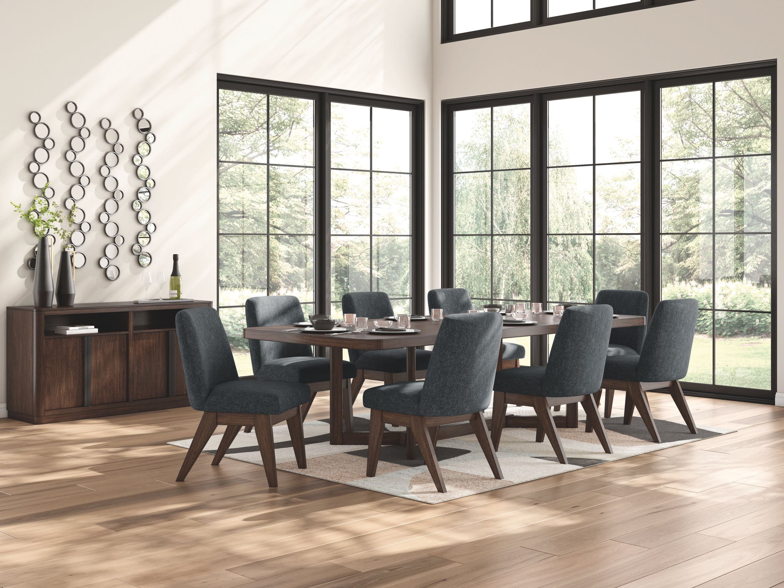 Dilenno Upholstered Dining Side Chair | Dark Brown Wood Finish