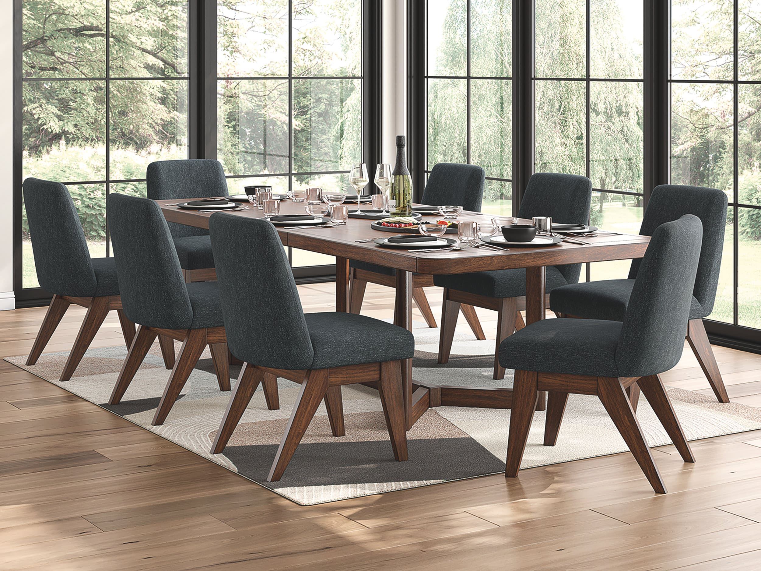 Dilenno Upholstered Dining Side Chair | Dark Brown Wood Finish