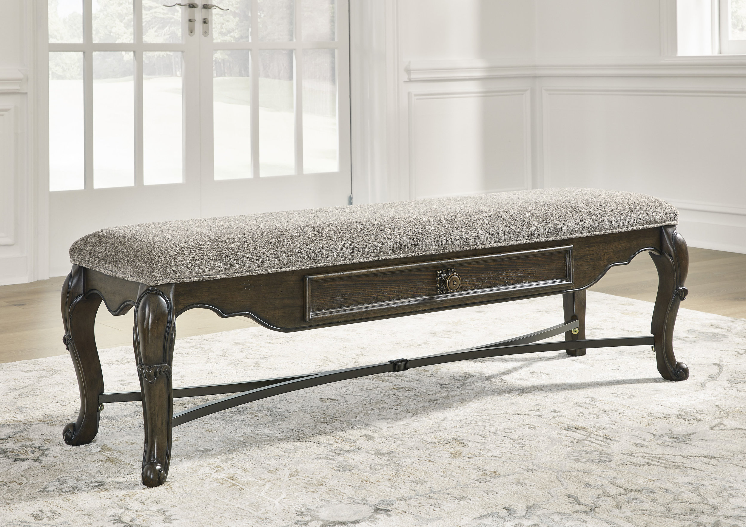 Maylee Upholstered Storage Bench | Dark Brown & Neutral