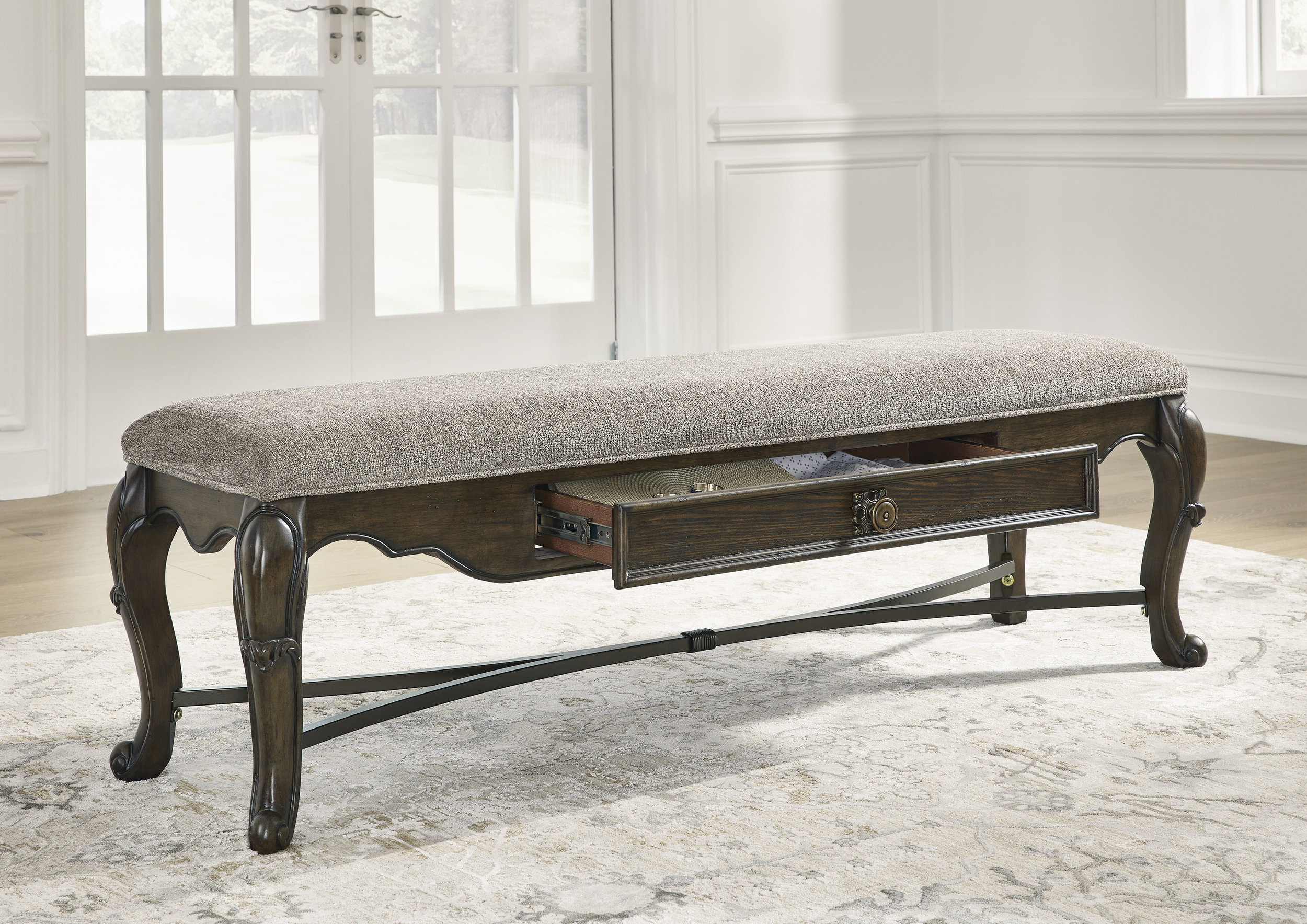 Maylee Upholstered Storage Bench | Dark Brown & Neutral